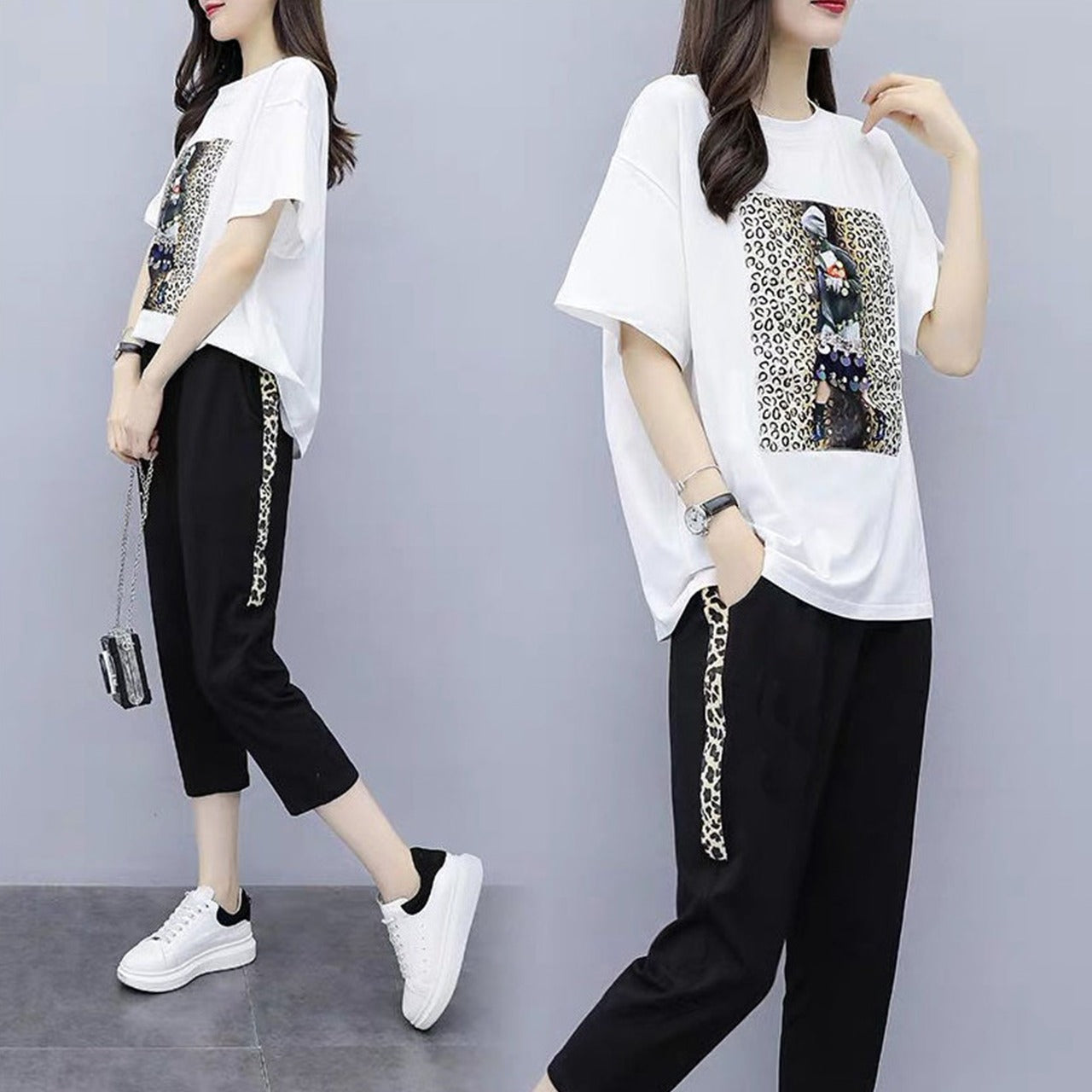 Graphics Printed Fashion Short Sleeve T-shirt & Pant for Women