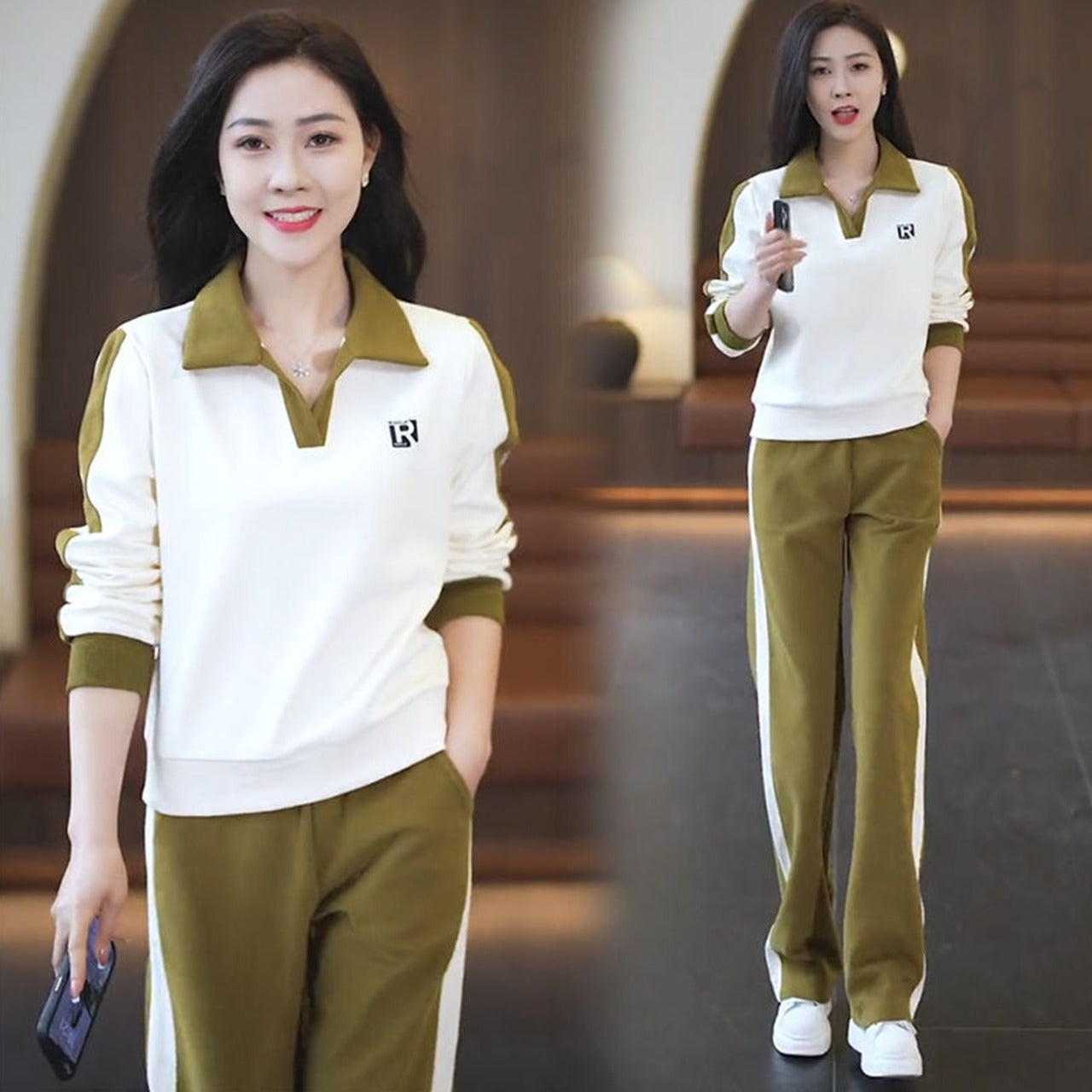 Collar Neck Fashion Full Sleeve T-shirt & Pant for Women