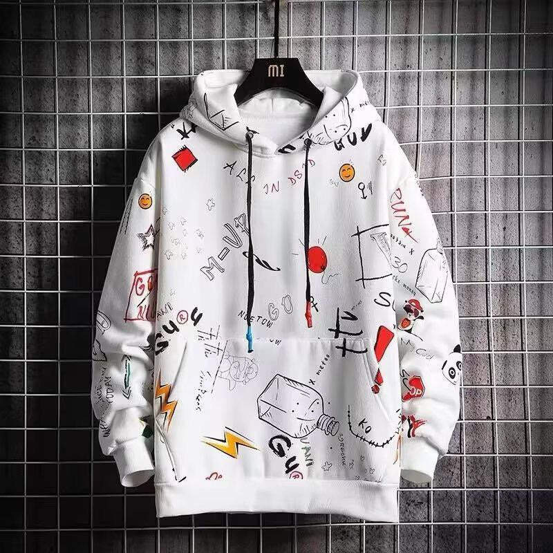 Latest Graffiti-Pattern Long Sleeve Fashion Hooded Sweatshirt for Men