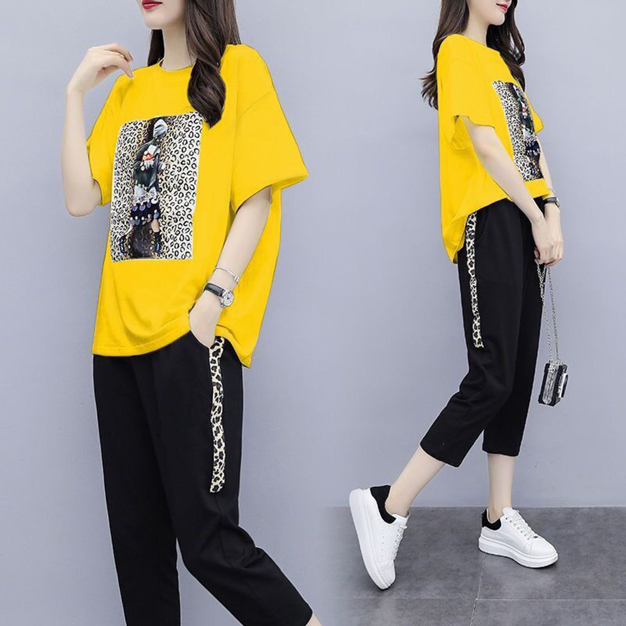 Graphics Printed Fashion Short Sleeve T-shirt & Pant for Women