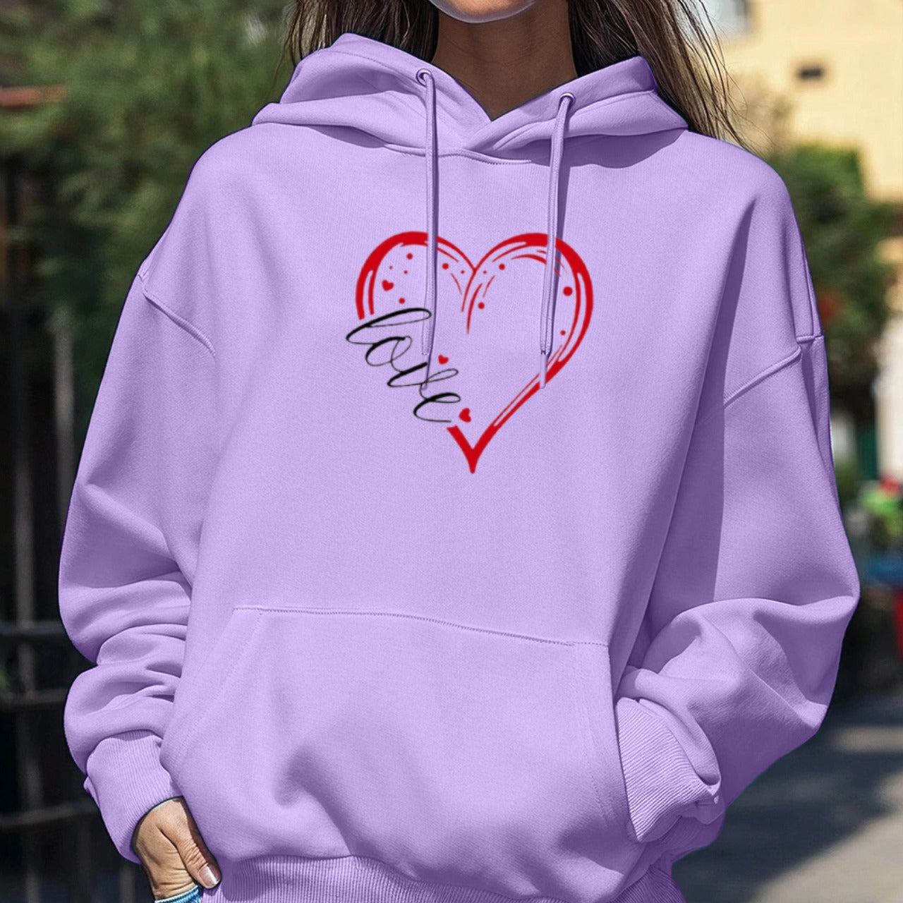 Love Pattern Full Sleeve Loose Fit Hoodies for Women