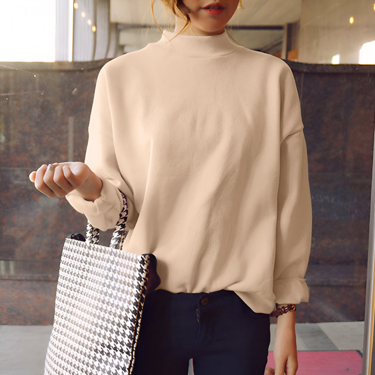 Turtleneck Fashion Full Sleeve Solid Color Sweatshirt for Women