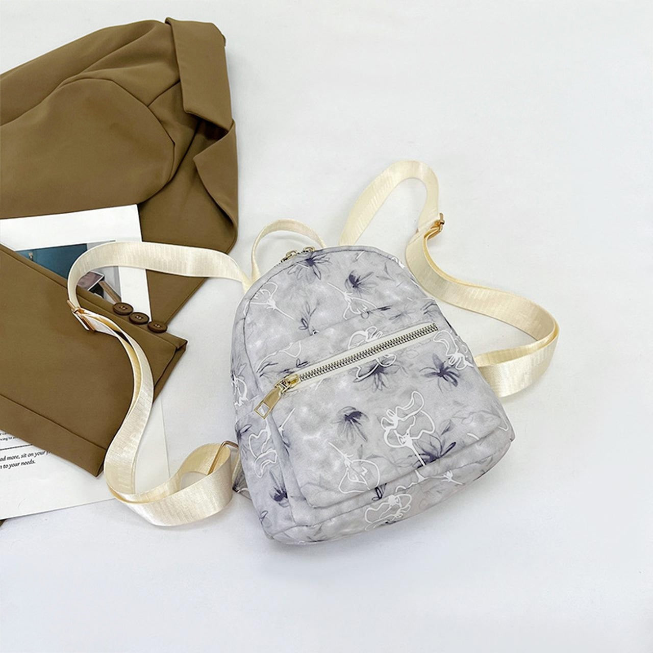 Minimal Small Floral Printed Backpack Bag for Women