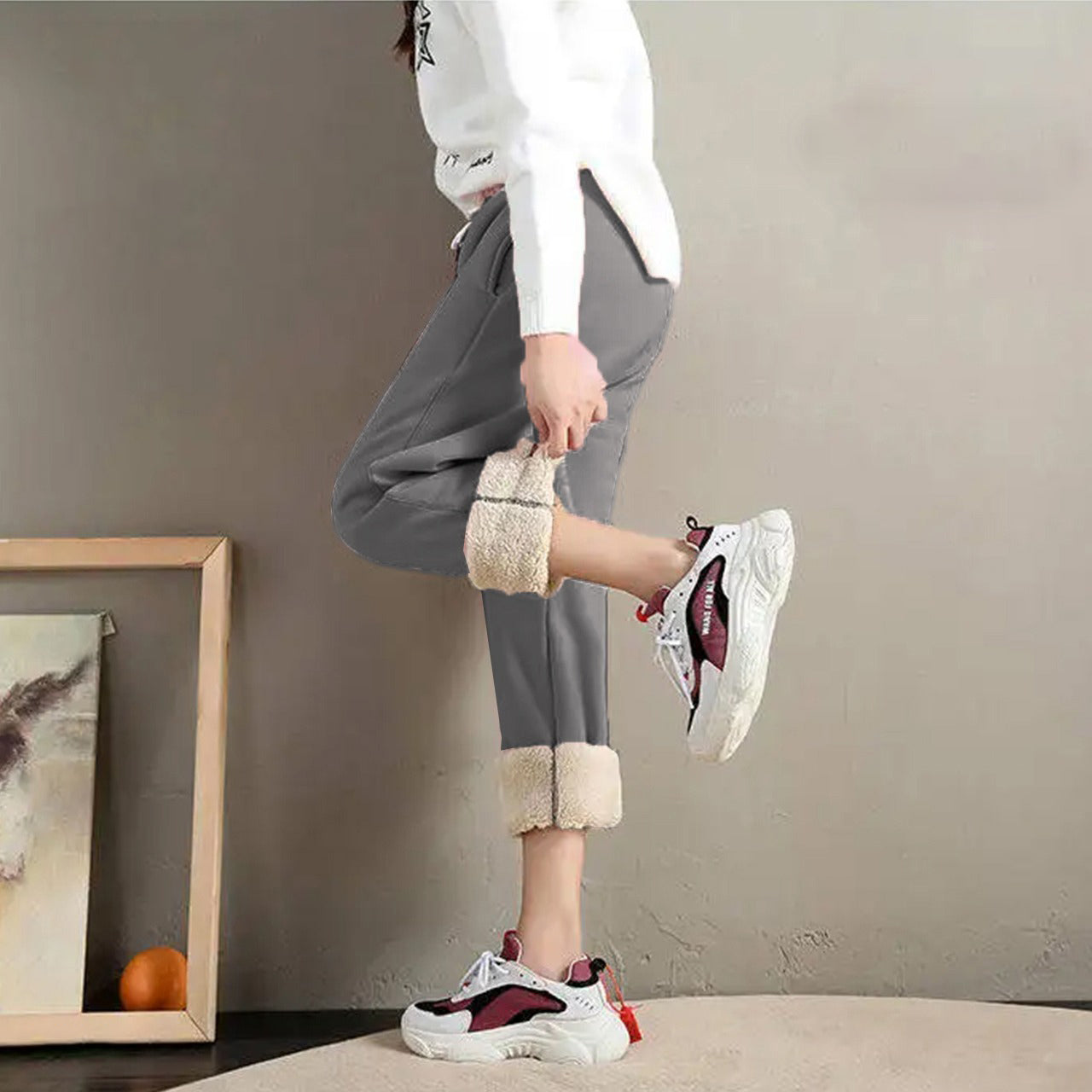 Plain Solid Color Regular Fit Casual Ankle Banded Long Pants for Girls