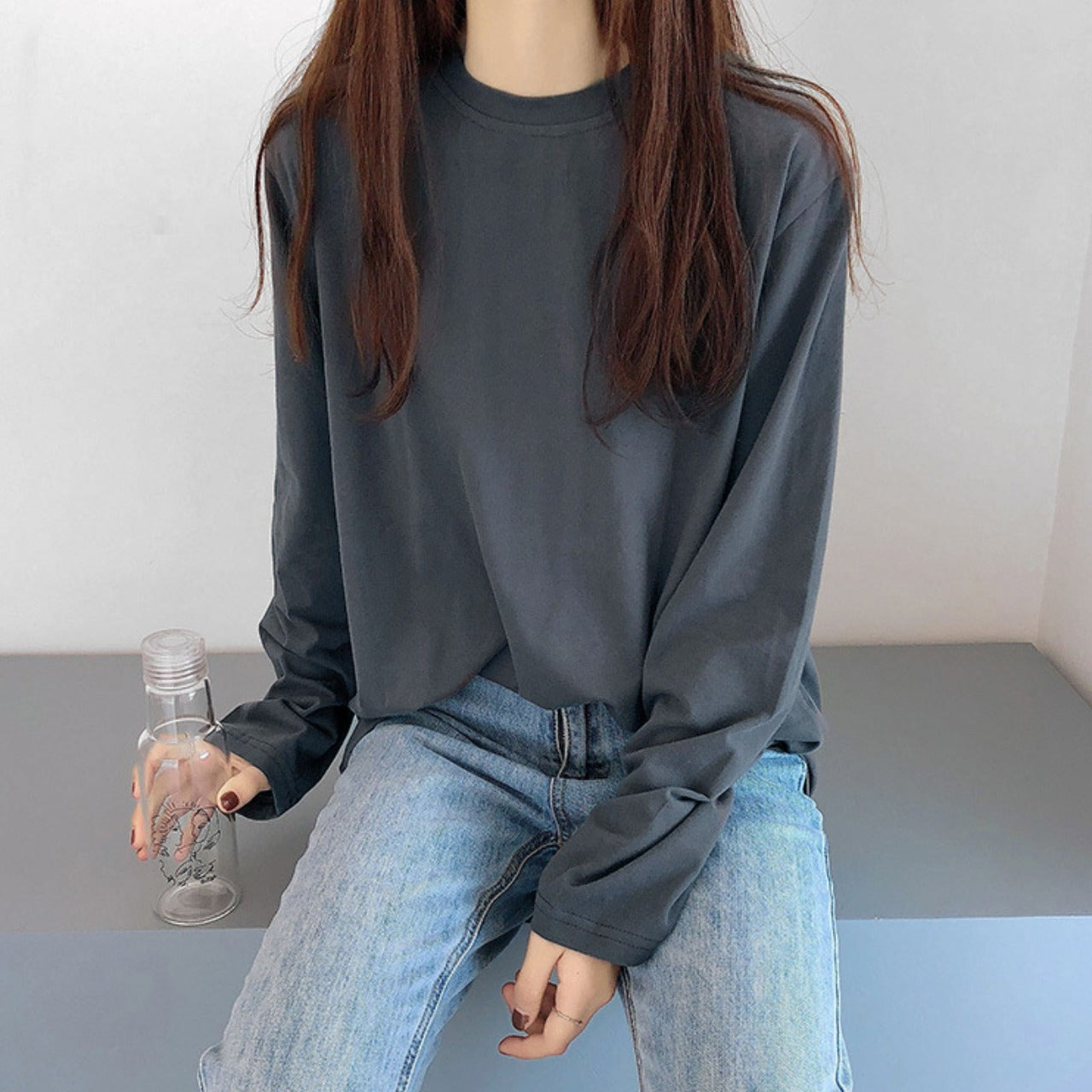 Solid Color Full Sleeve Fashion T-shirt for Women