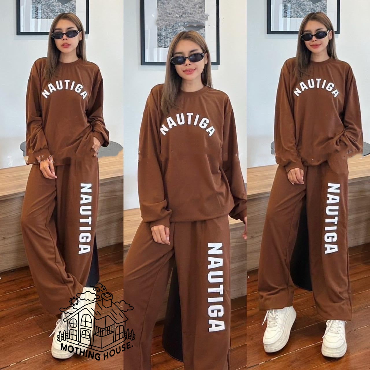 Solid Color Text Printed Fashion Sweatshirt & Pant