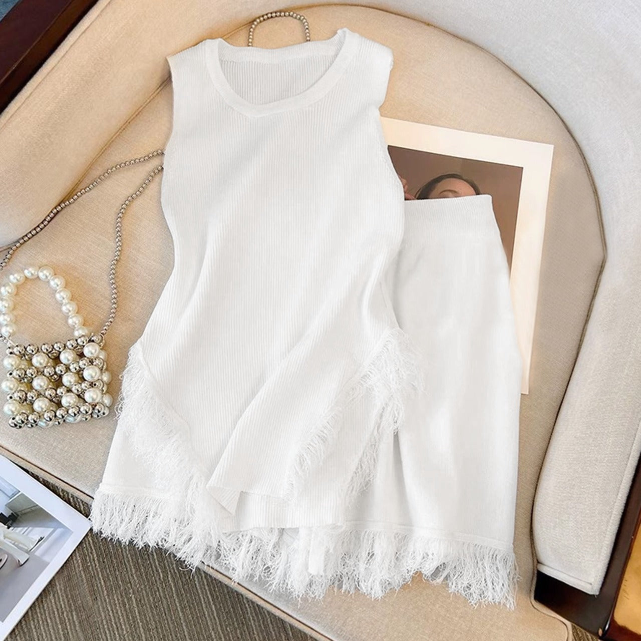 Knitted Solid Camisole Top & Shorts for Women