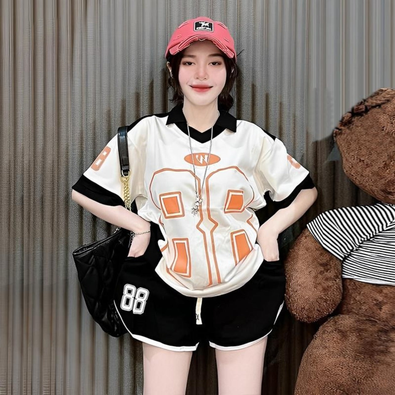 Number Printed Style Oversized Sports Fit T-shirt & Shorts for Women