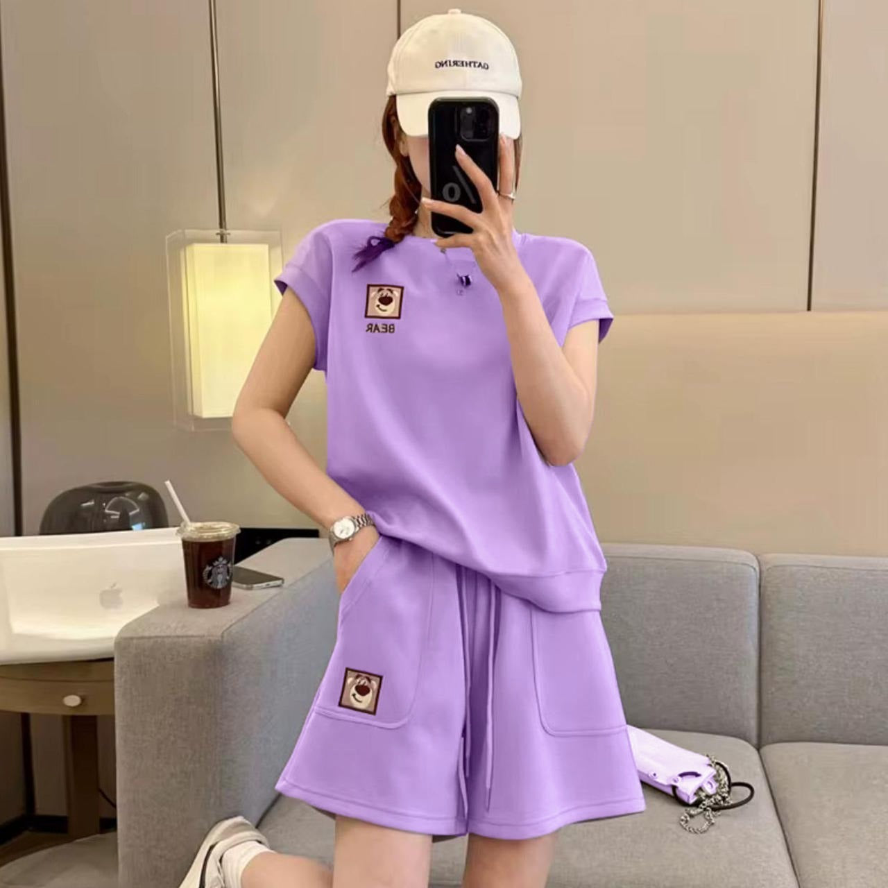 Korean Solid Fashion Latest Outdoor T-shirt & Shorts for Women