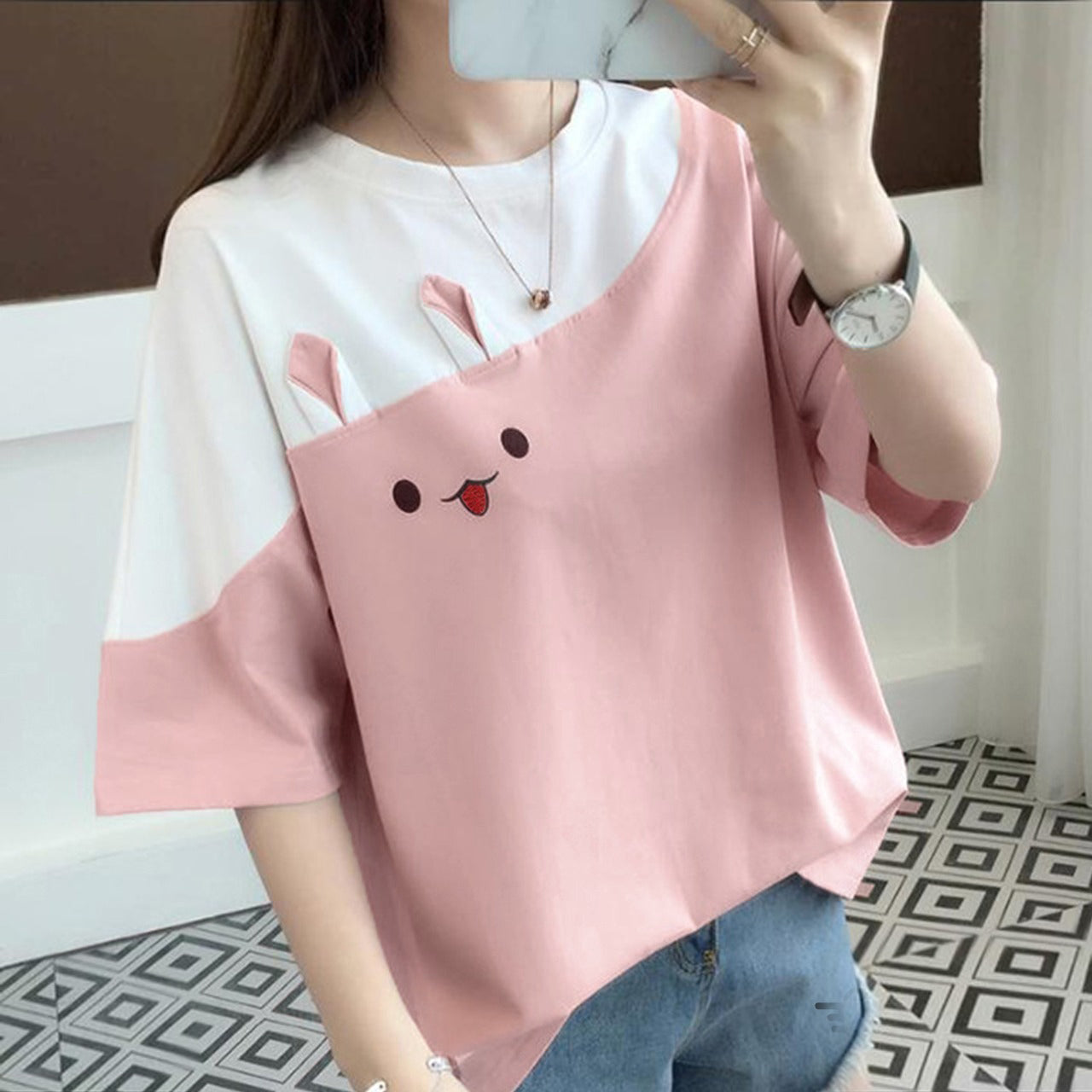 Rabbit Printed Trendy Latest Style T-Shirt for Women