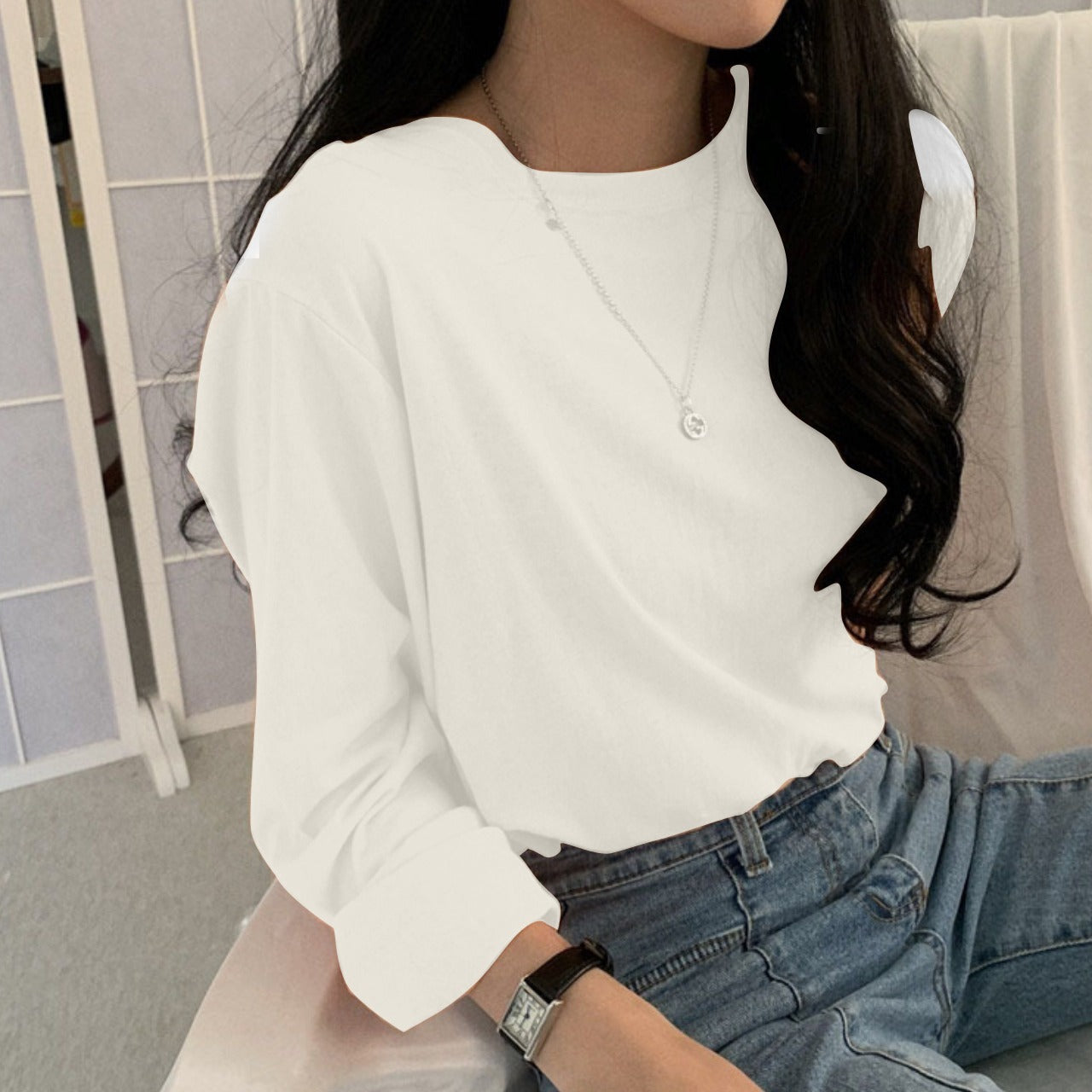 Solid Color Full Sleeve Fashion T-shirt for Women
