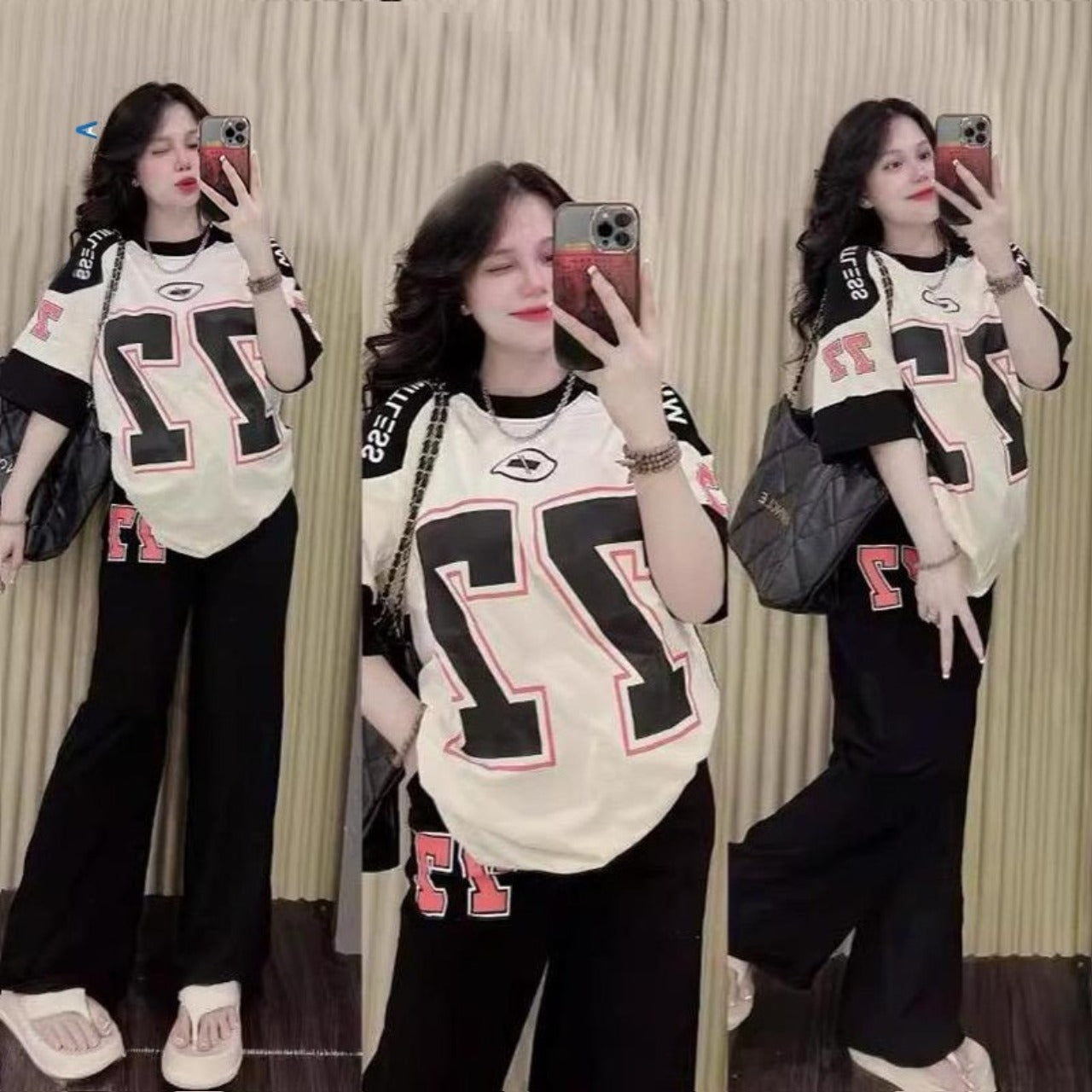 Printed Fashion Digital Print Short-Sleeved Top Pants for Women