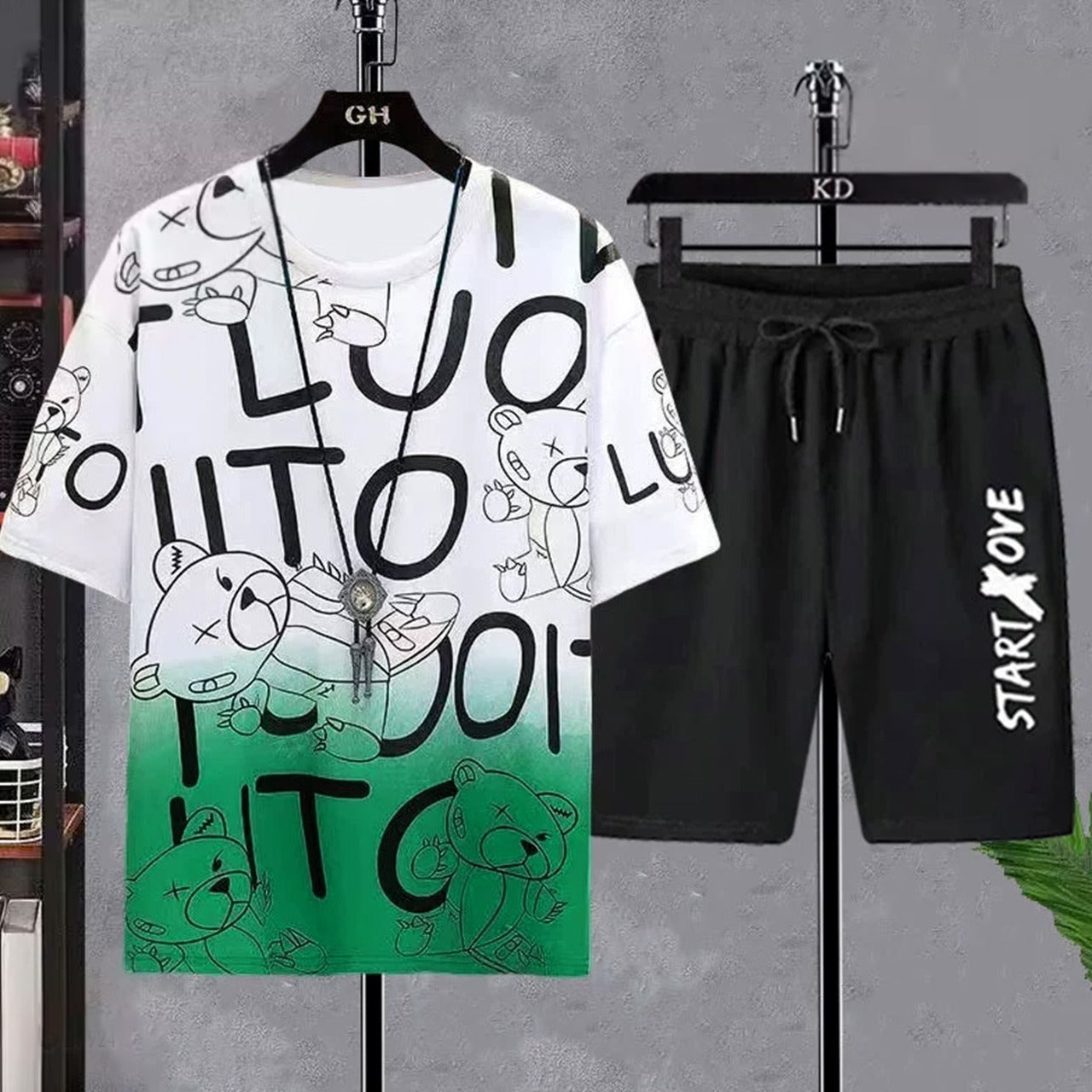 Design Printed Pattern Casual T-shirt & Shorts for Men