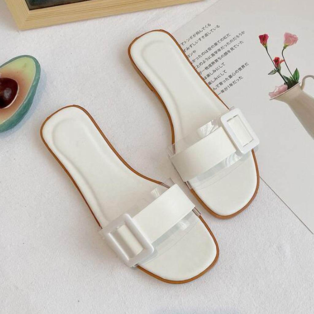 PU Leather Style Casual Beach Buckle Flat Slipper Sandals for Women