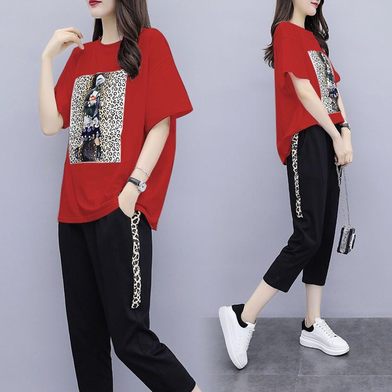 Graphics Printed Fashion Short Sleeve T-shirt & Pant for Women