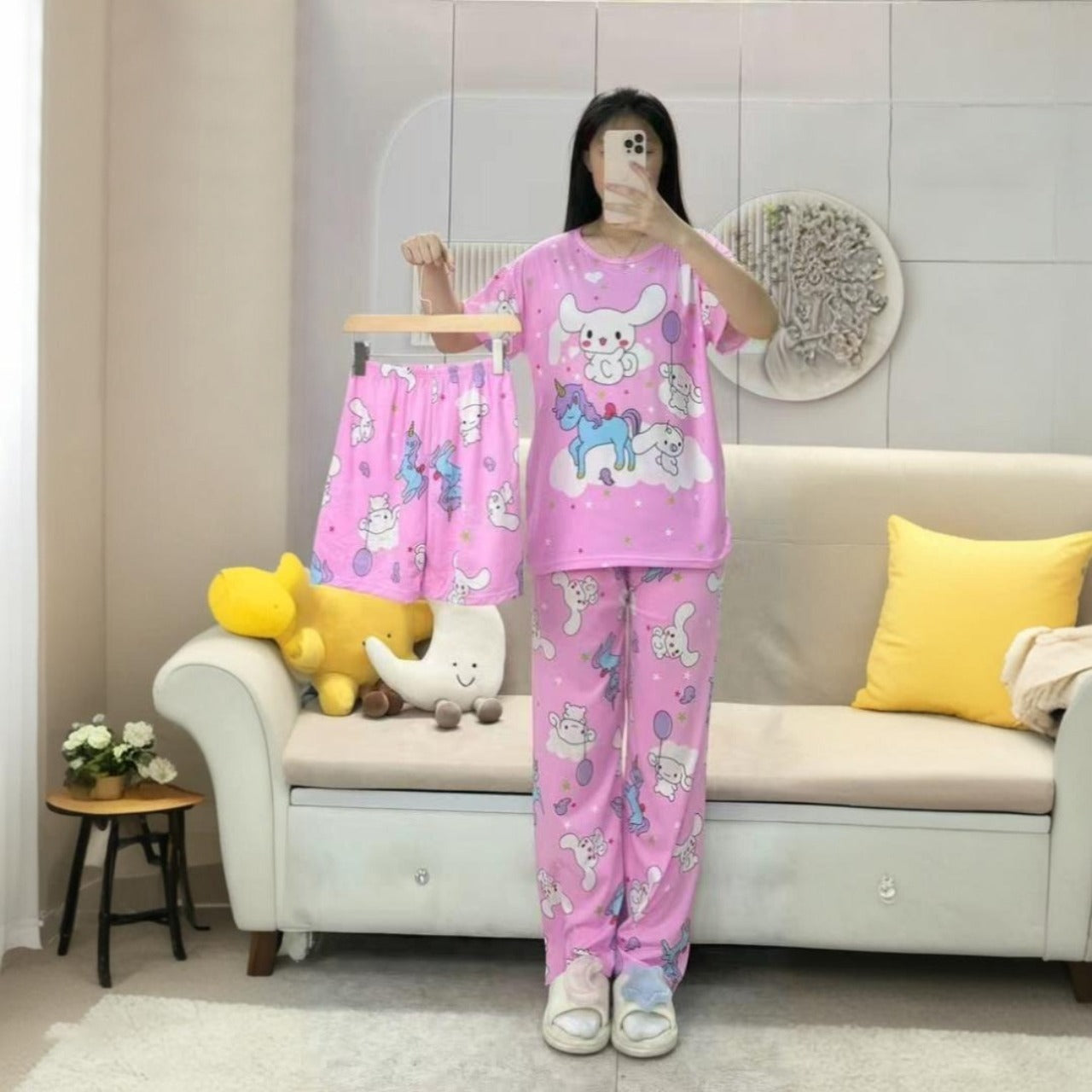 Three In One Fashion T-shirt Shorts Pajama for Ladies