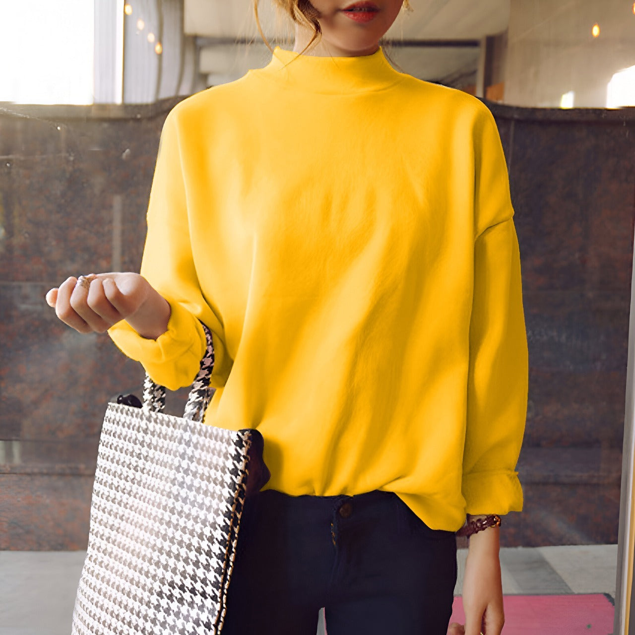 Turtleneck Fashion Full Sleeve Solid Color Sweatshirt for Women