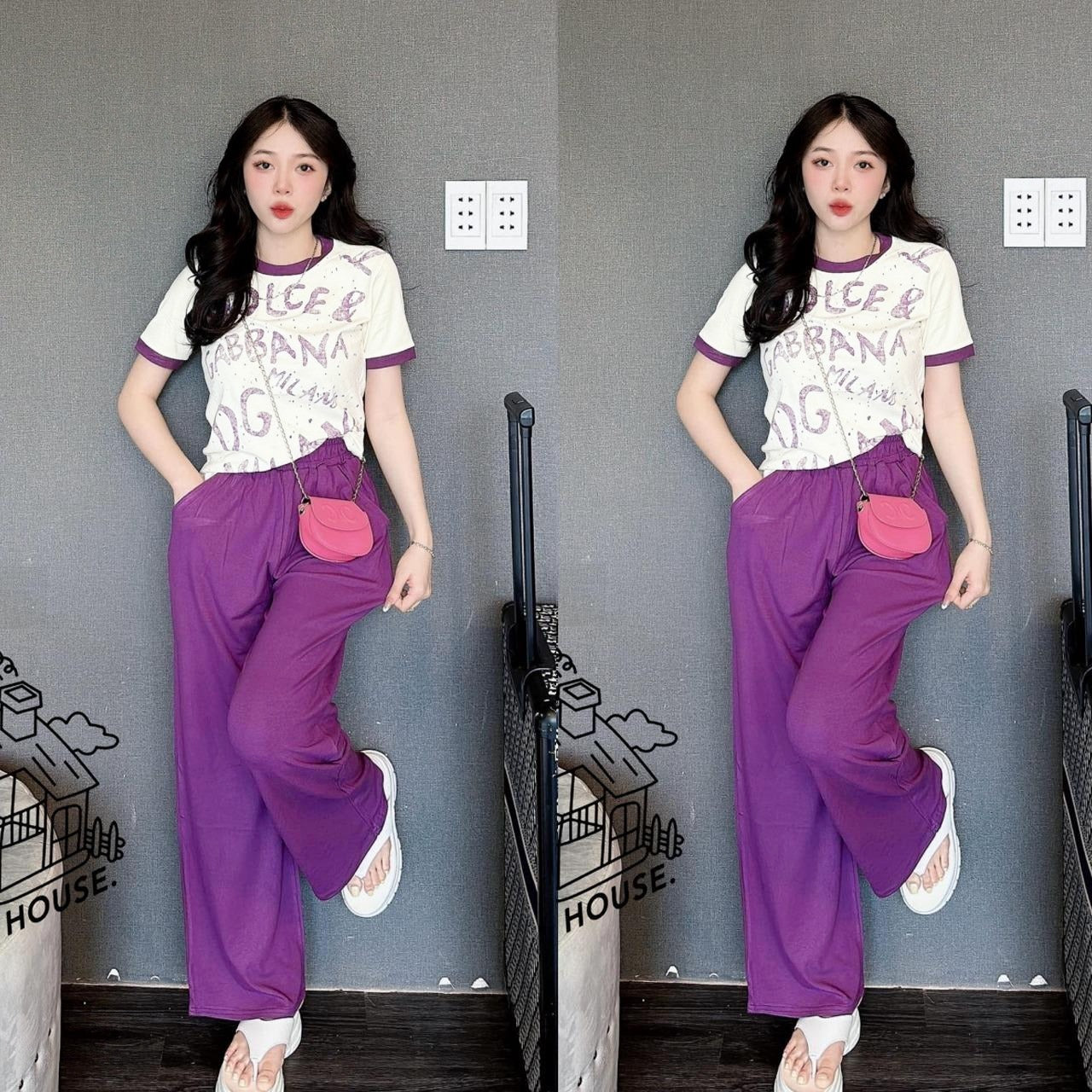 Latest Summer Printed Fashion Short Sleeve T-shirt & Pants for Women