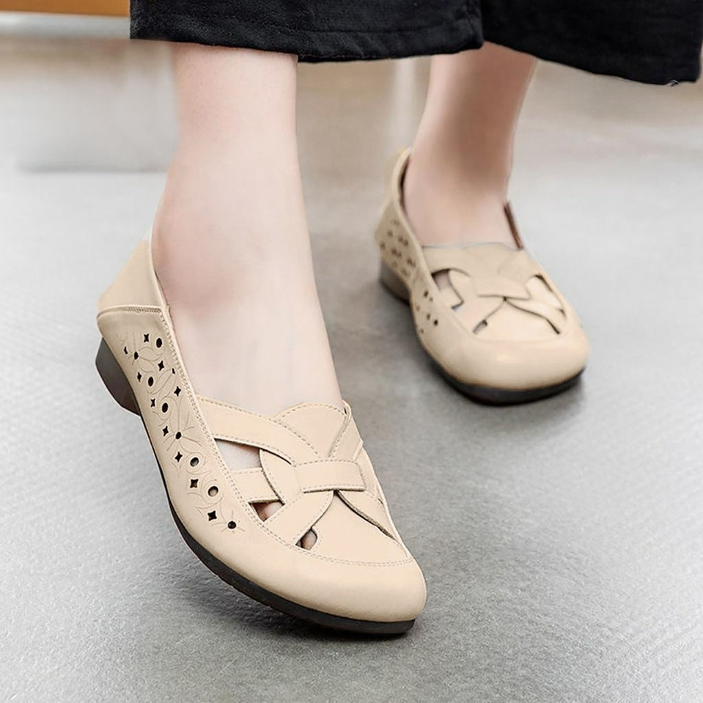 Cutout Soft Style Casual Female Leather Loafers for Women