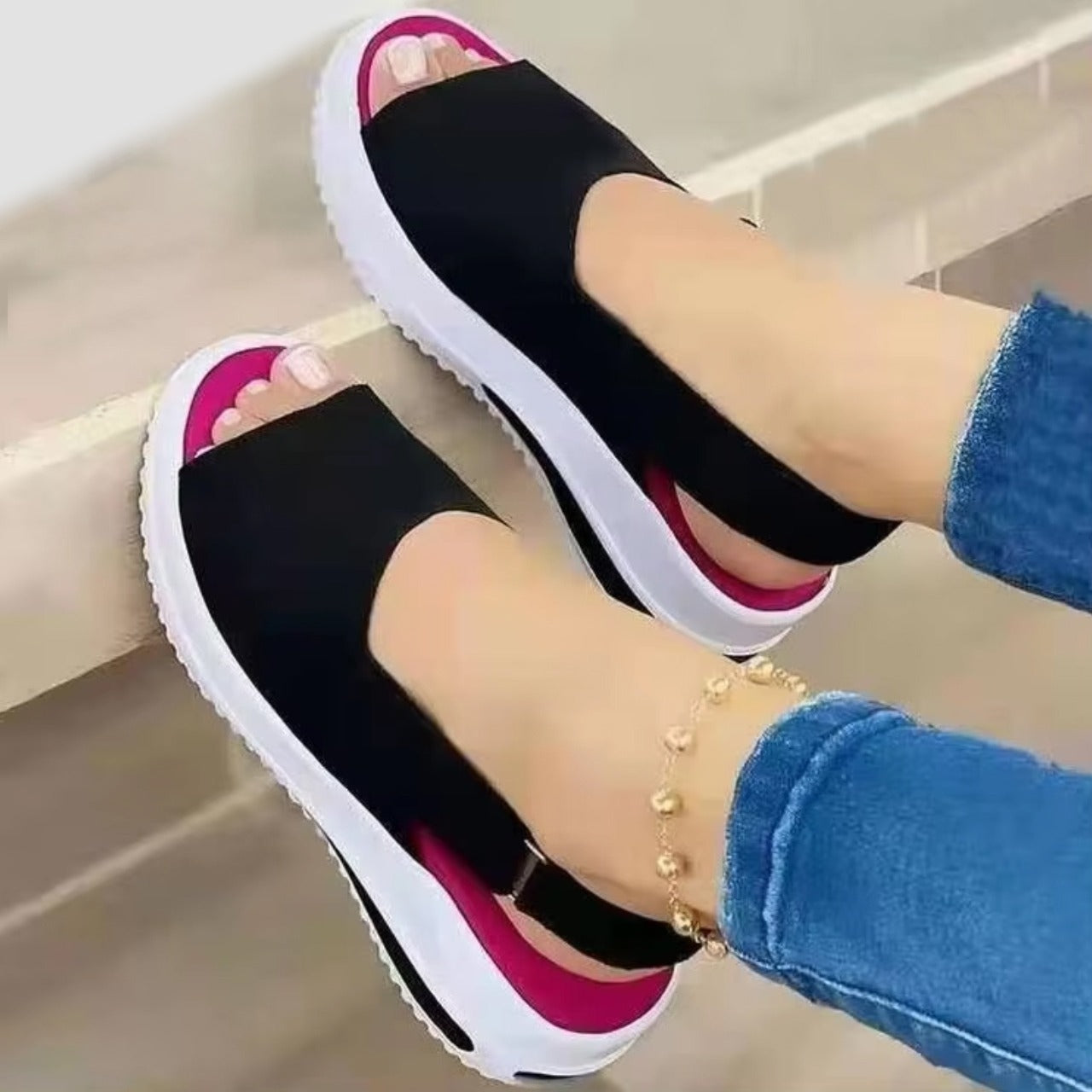 New Platform Slide Toe Open Ankle Strap Sandals for Women