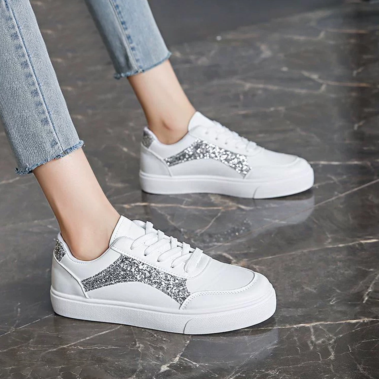 Glitter Fashion Round Toe Sneakers for Women