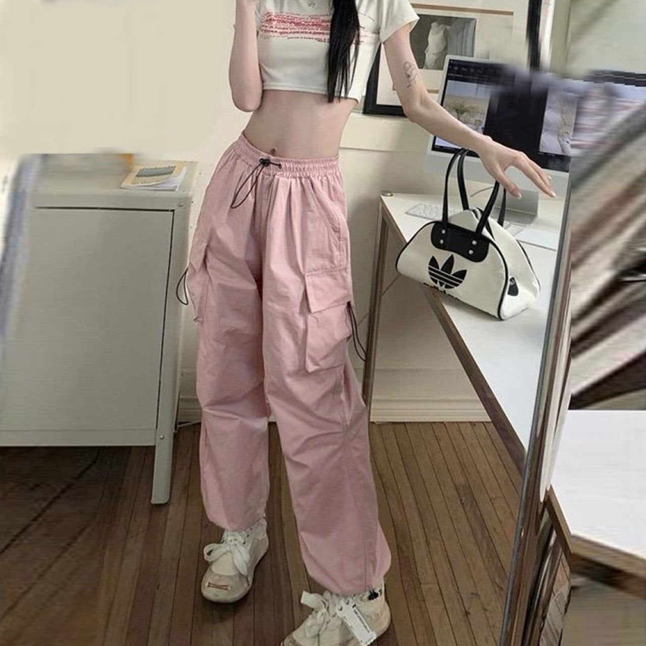 Solid Color Loose Fit Cargo Pant for Women