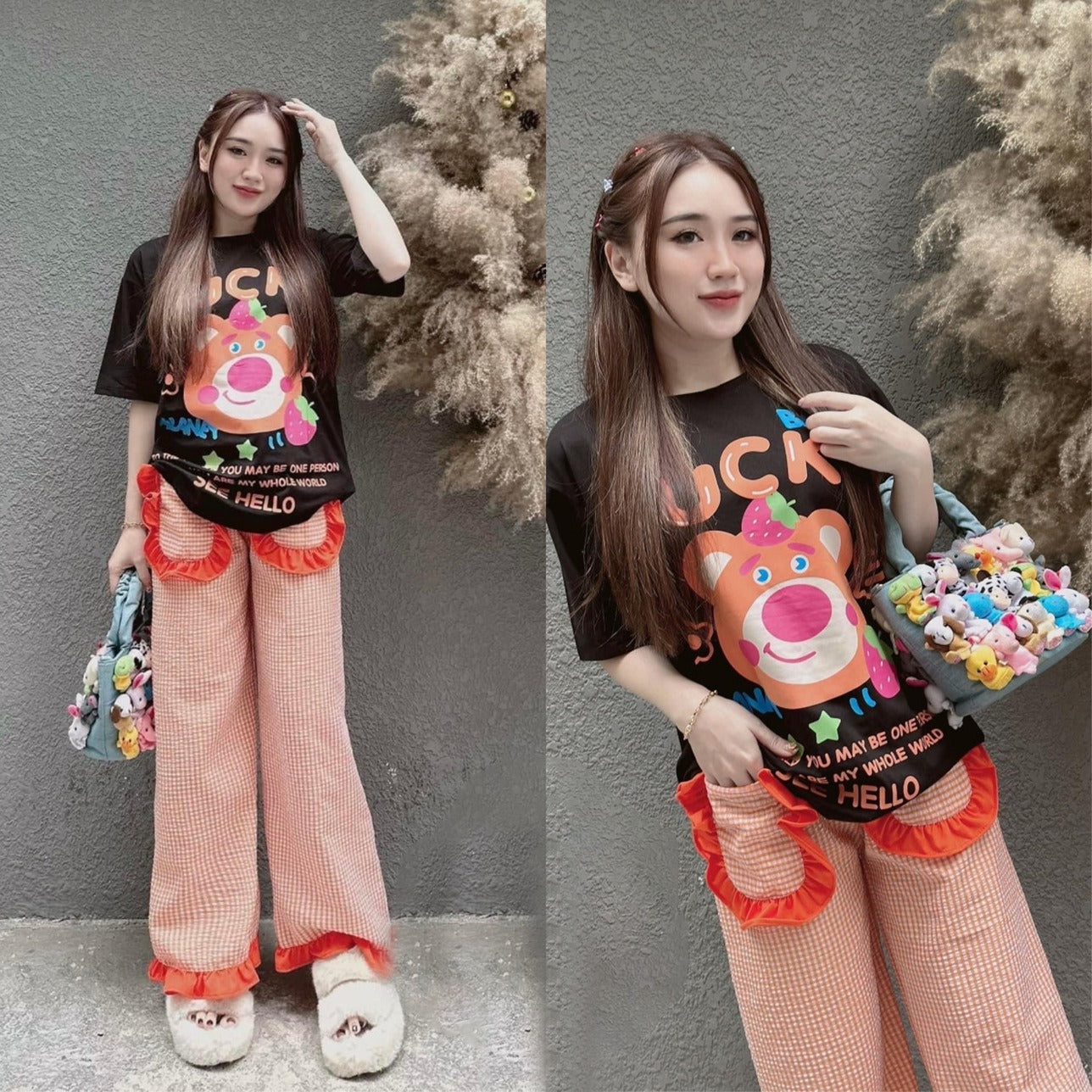 Street Wear Graphics Printed Fashion T-shirt & Long Pants for Women