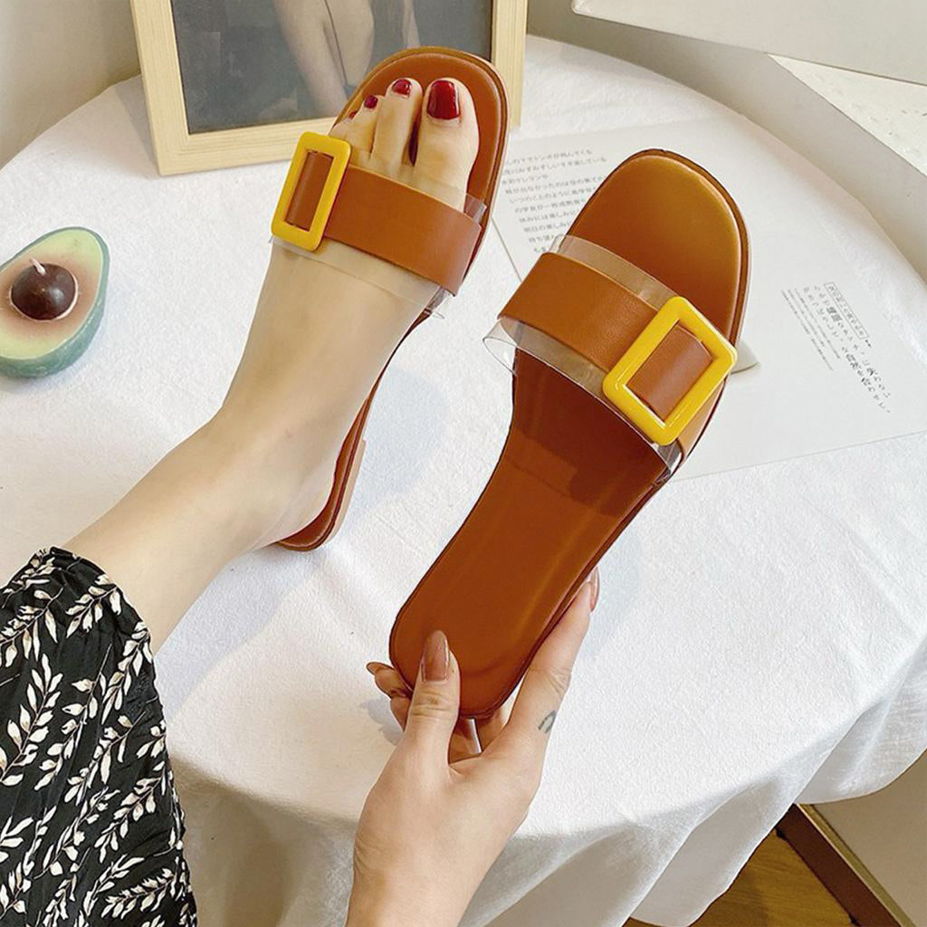 PU Leather Style Casual Beach Buckle Flat Slipper Sandals for Women