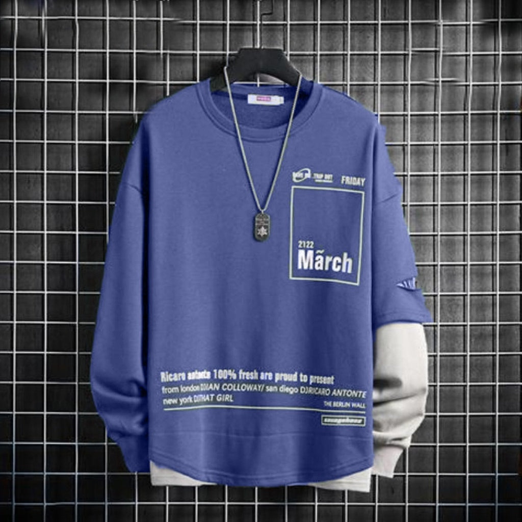 Korean Style Printed Loose Fit Round Neck Fashion Pullover for Men