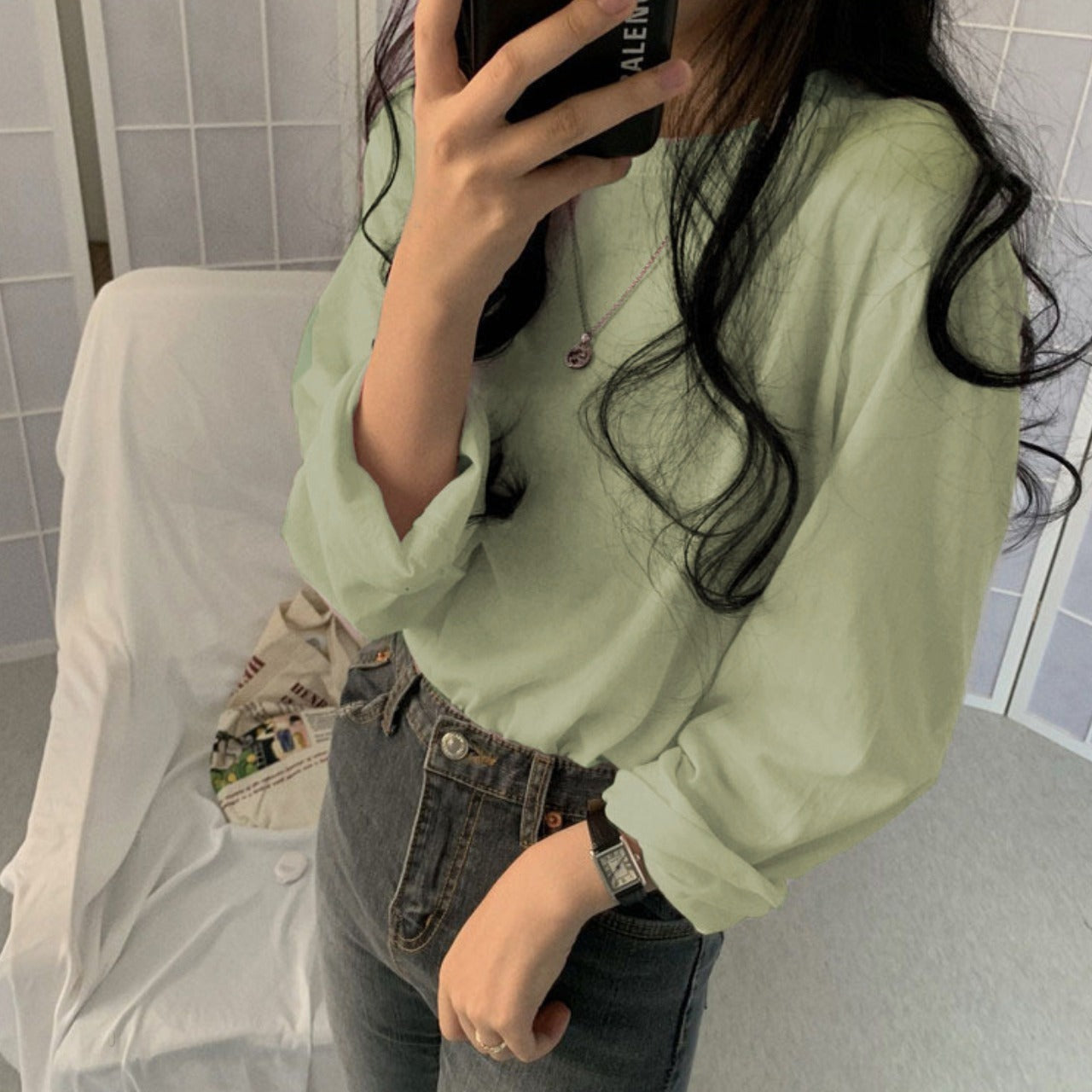 Solid Color Full Sleeve Fashion T-shirt for Women