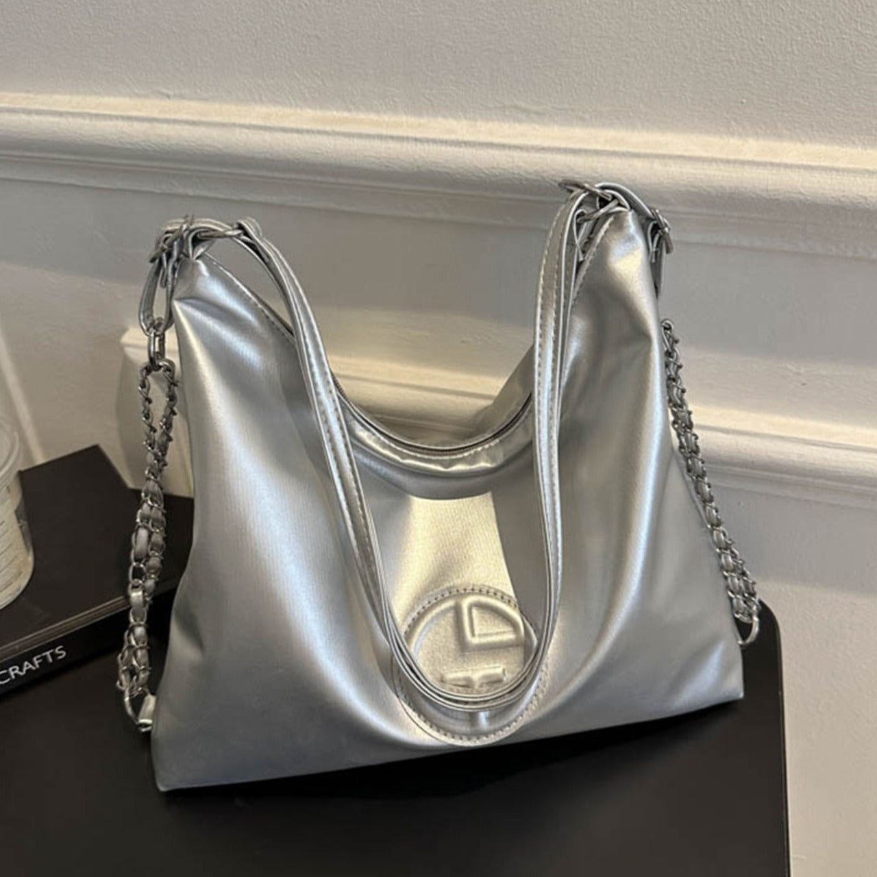 PU Leather Solid Color Hand Shoulder Bag for Women