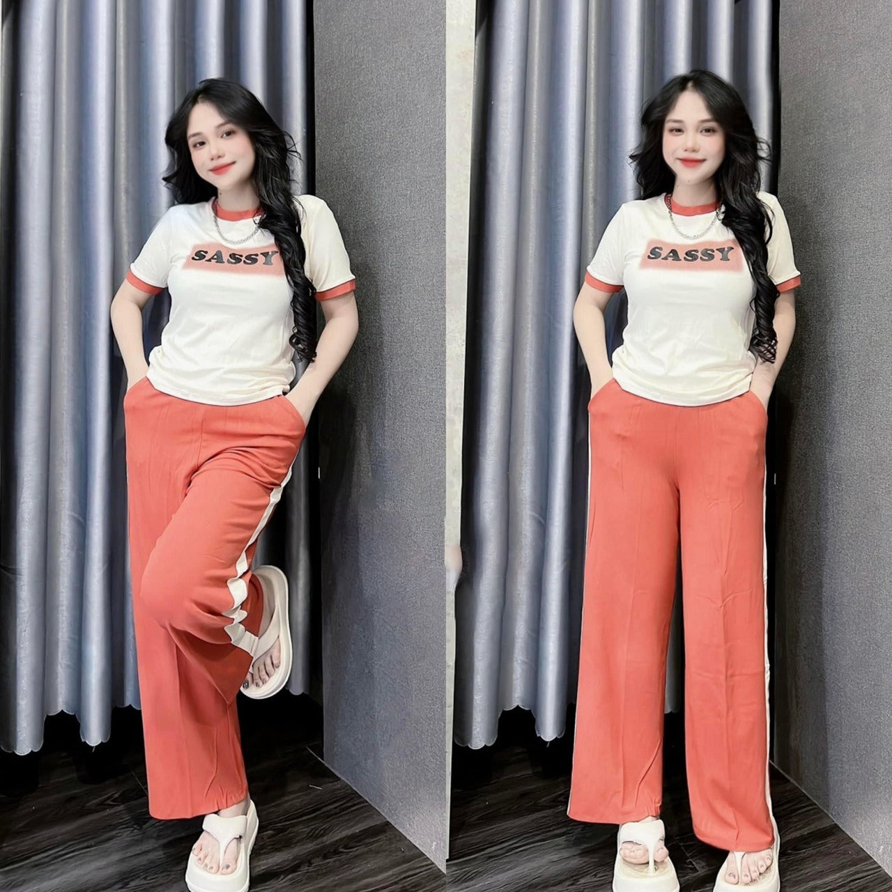 Outdoor Fashion Printed T-Shirt & Wide Leg Pant for Women