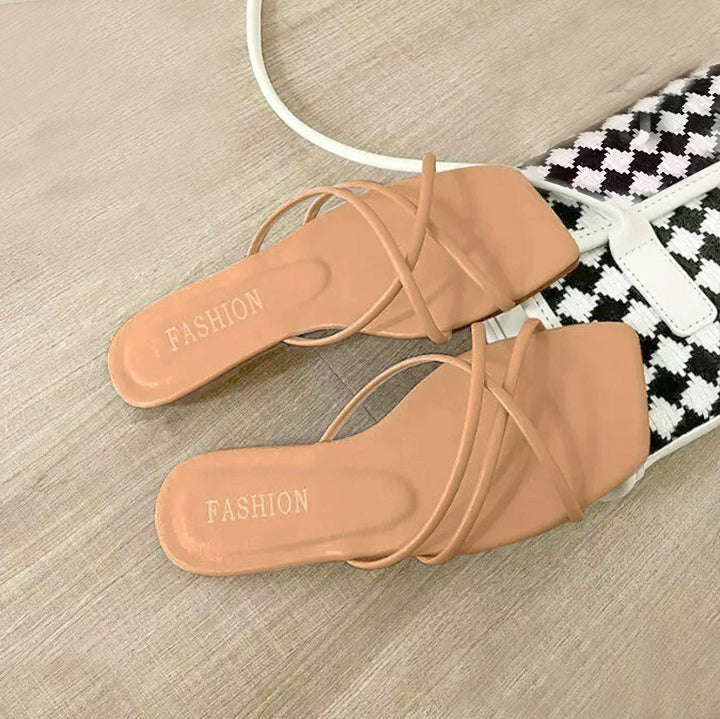 Trendy Simple Square Head Fashion Light Strap Flat Sandals for Women