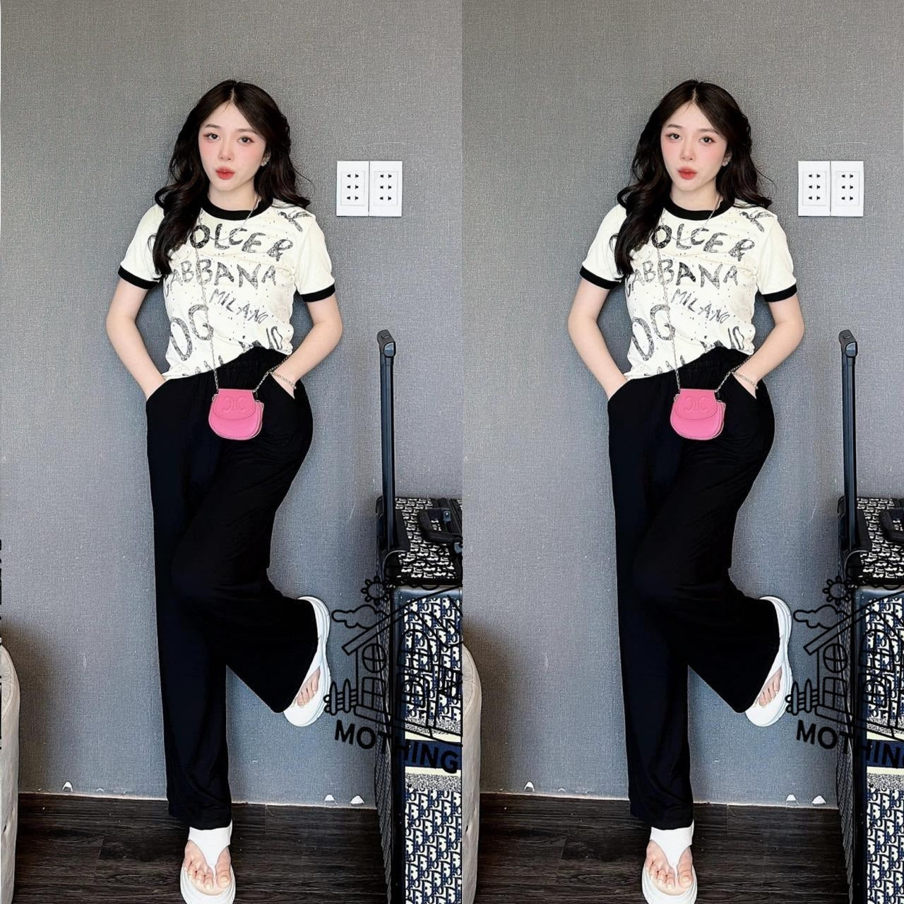 Latest Summer Printed Fashion Short Sleeve T-shirt & Pants for Women