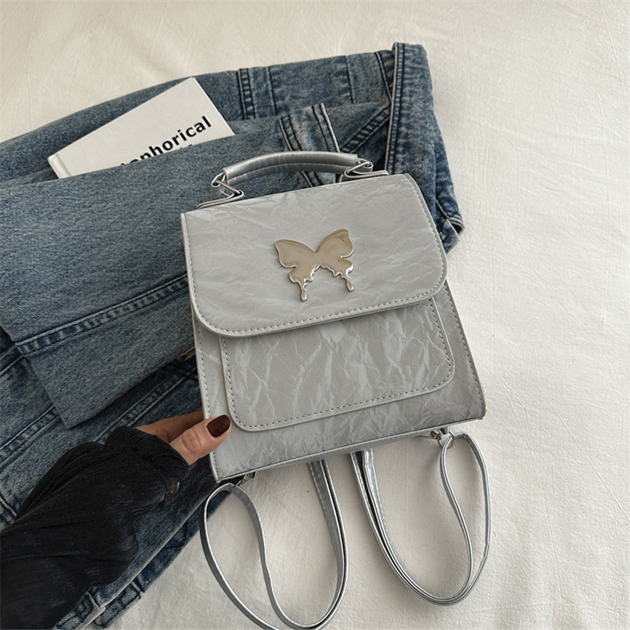 Butterfly Pattern Minimal Backpack Bag for Women