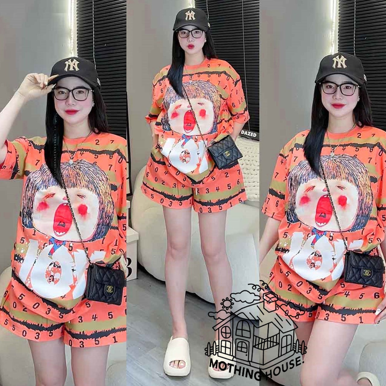 Polyester Spandex Style Printed ShortS T-shirt Set for Girls