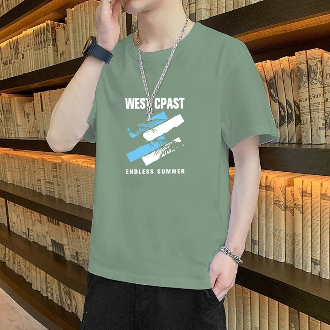 Round Neck Text & Grapics Printed Fashion T-shirt for Men