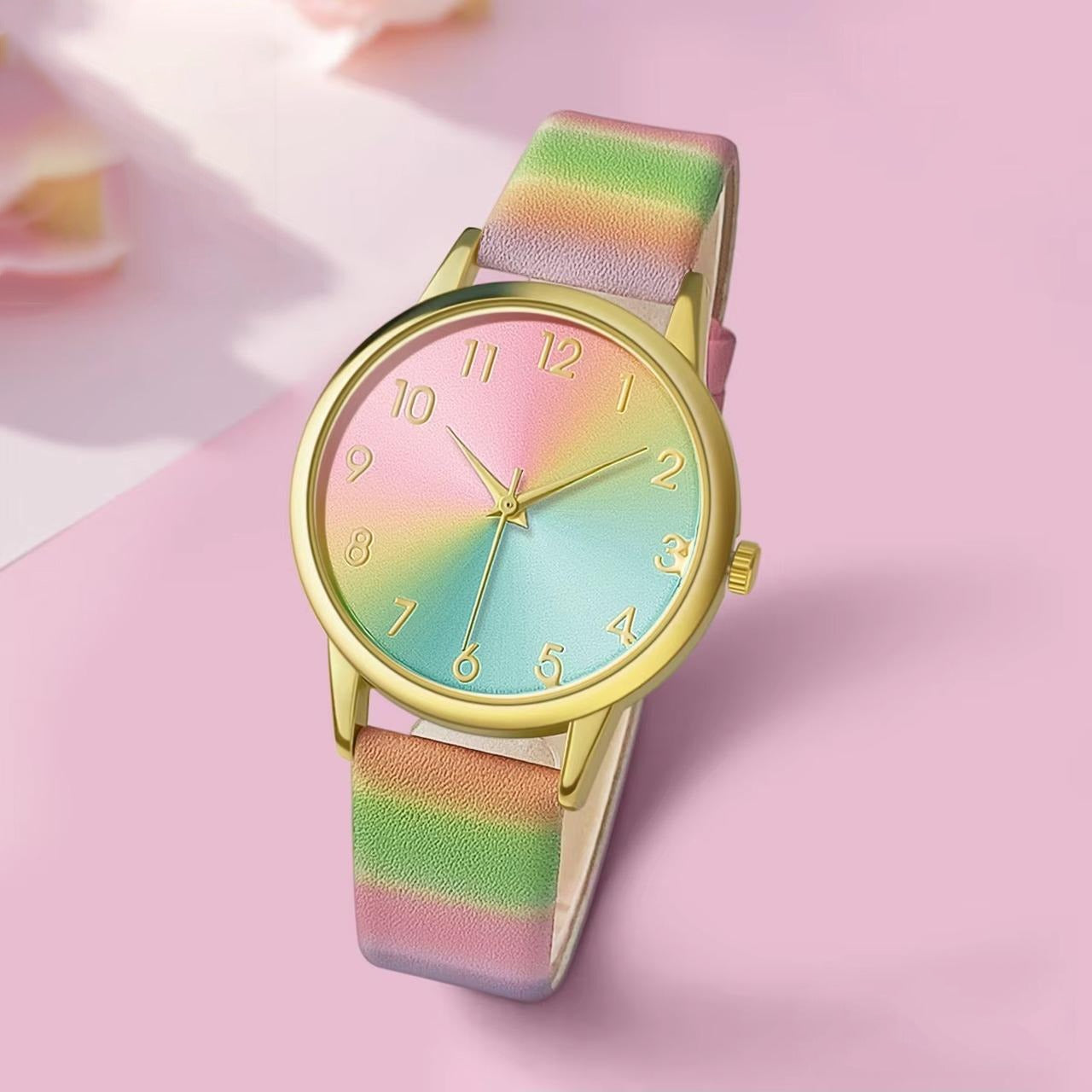 Round Leather Strap Fashion Quartz Watch for Ladies