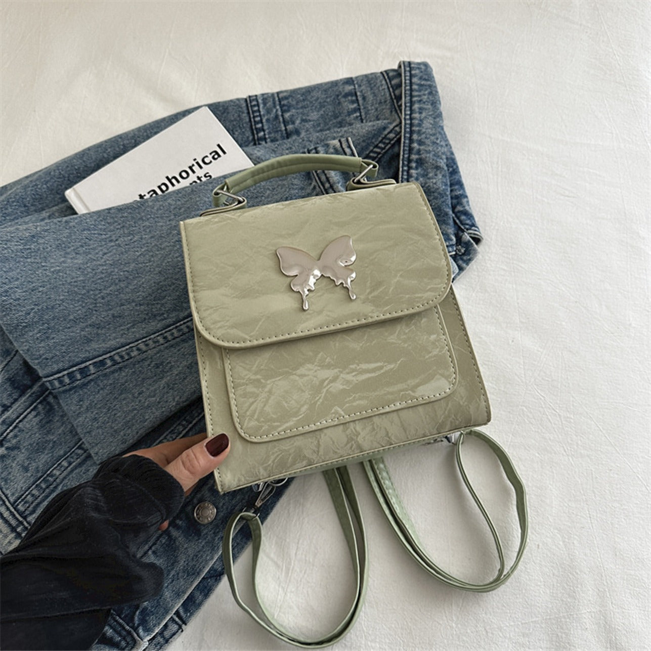 Butterfly Pattern Minimal Backpack Bag for Women