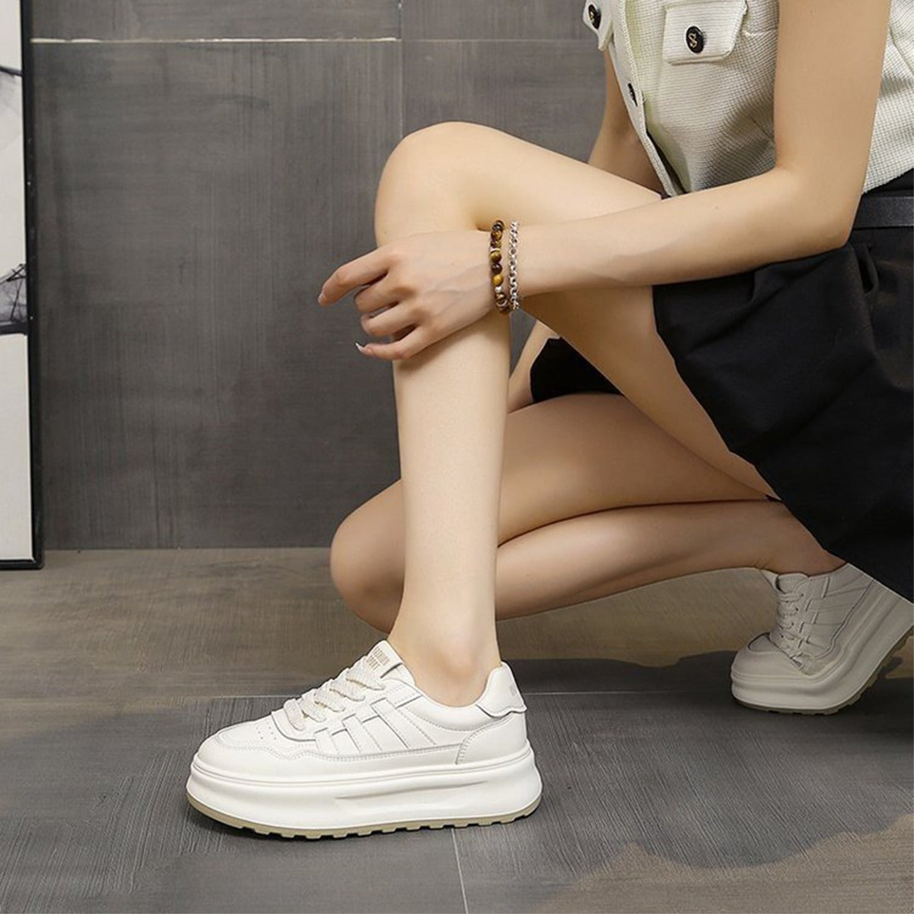 Thick Sole Lace Up Sneaker Shoes for Women
