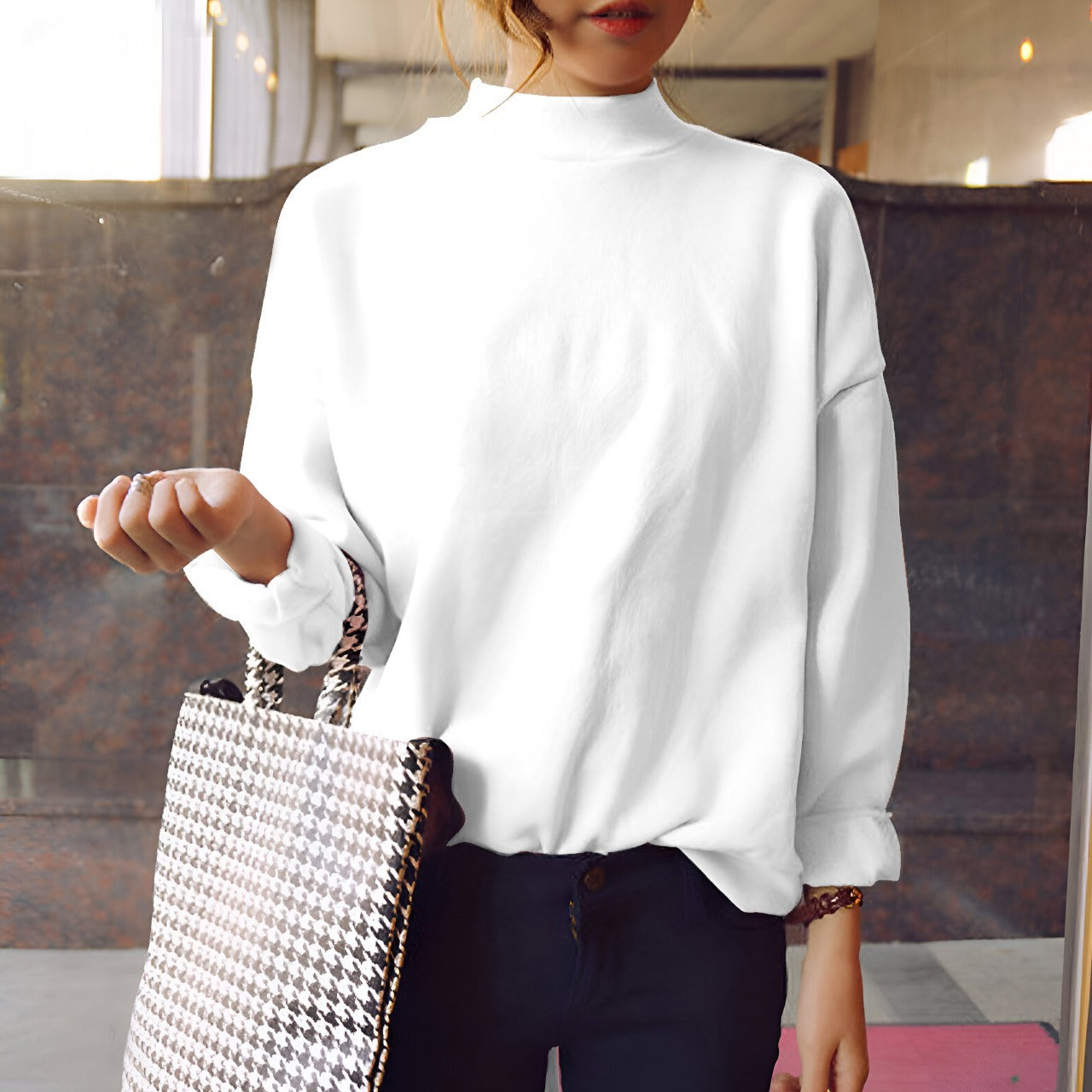 Turtleneck Fashion Full Sleeve Solid Color Sweatshirt for Women