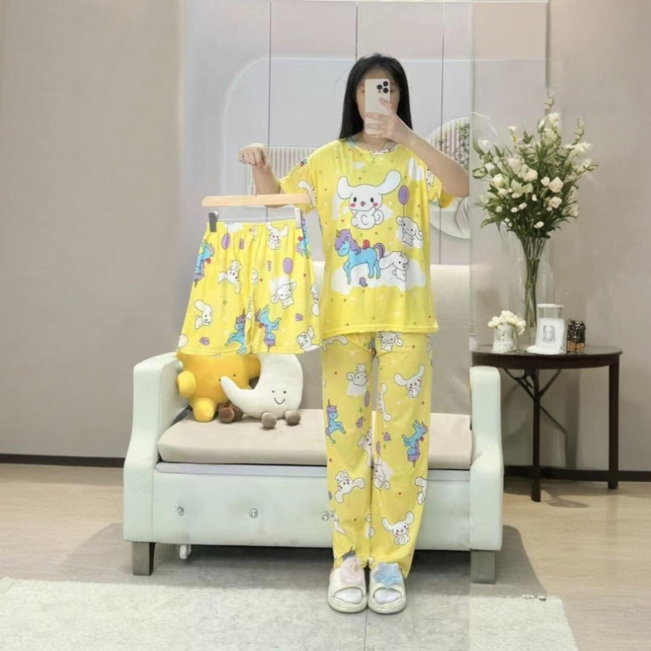 Three In One Fashion T-shirt Shorts Pajama for Ladies