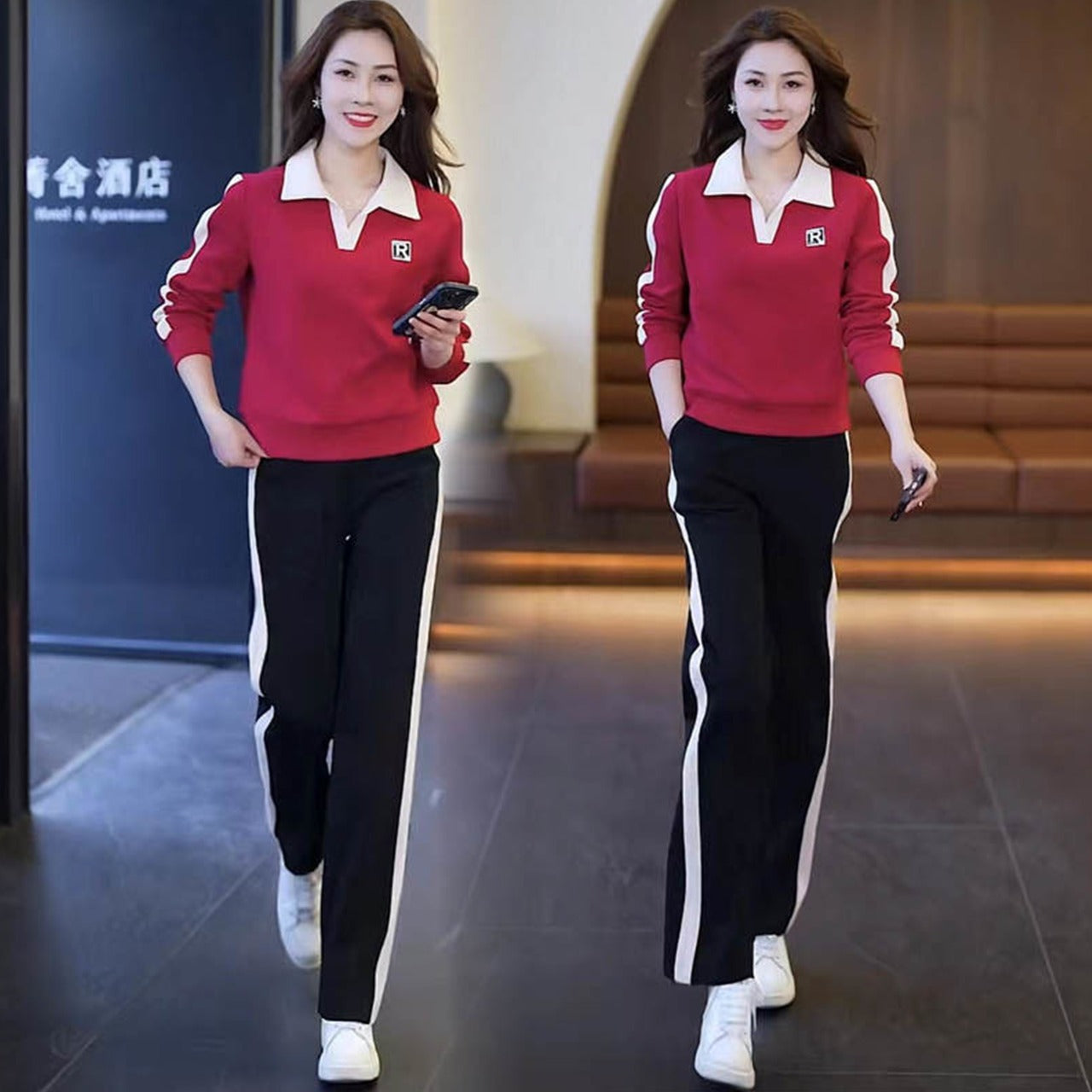 Collar Neck Fashion Full Sleeve T-shirt & Pant for Women