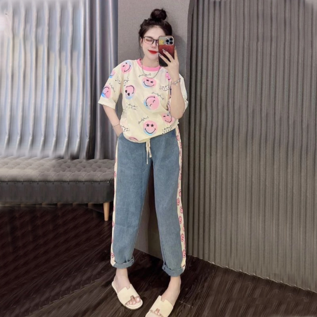 Printed Fashion Short Sleeve Top & Palazzo Pant for Women