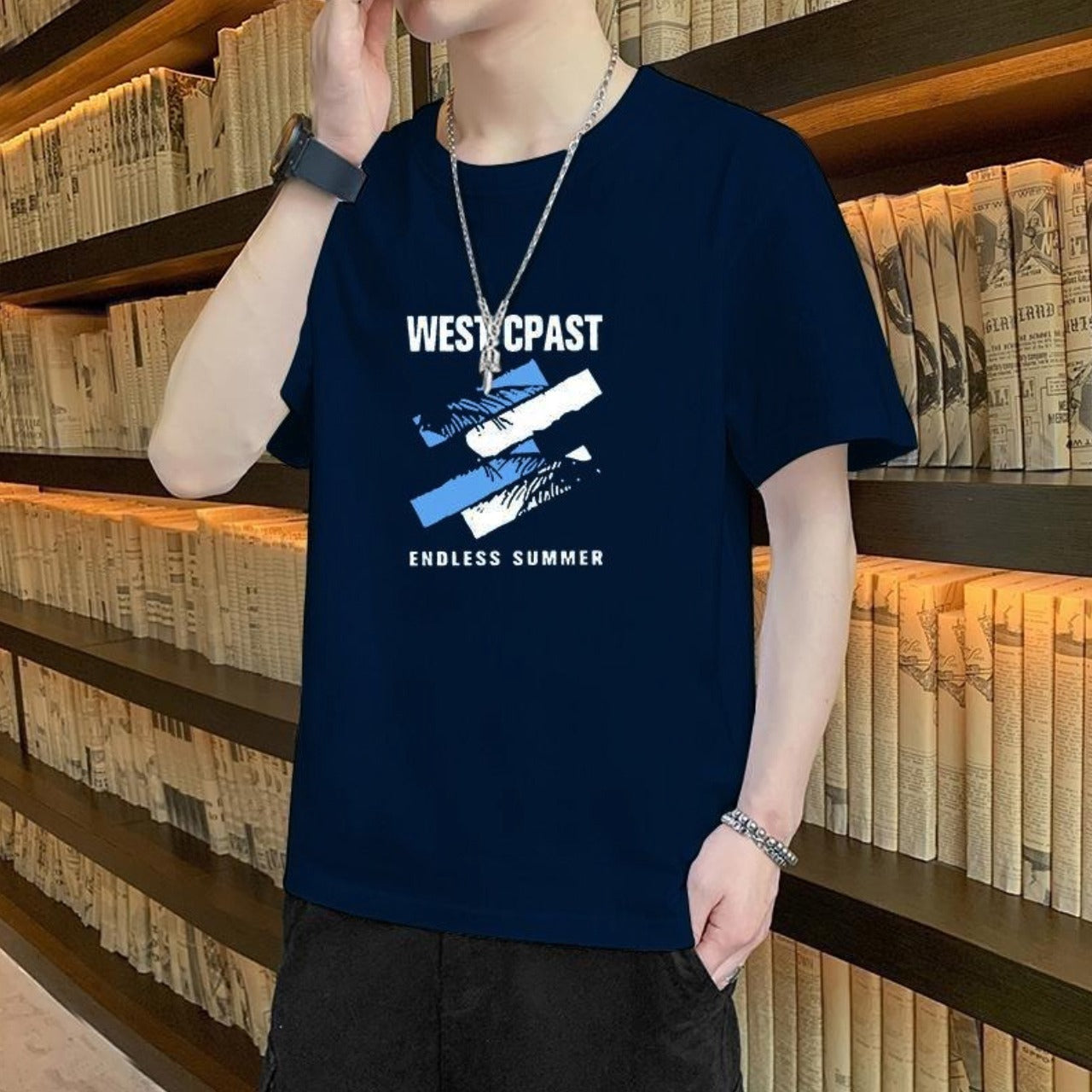 Round Neck Text & Grapics Printed Fashion T-shirt for Men