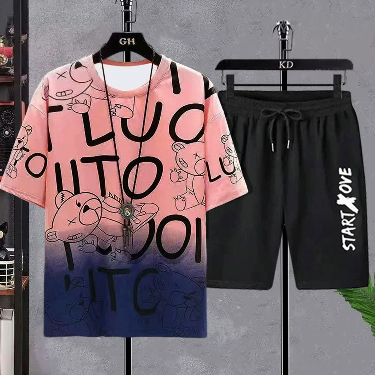 Design Printed Pattern Casual T-shirt & Shorts for Men