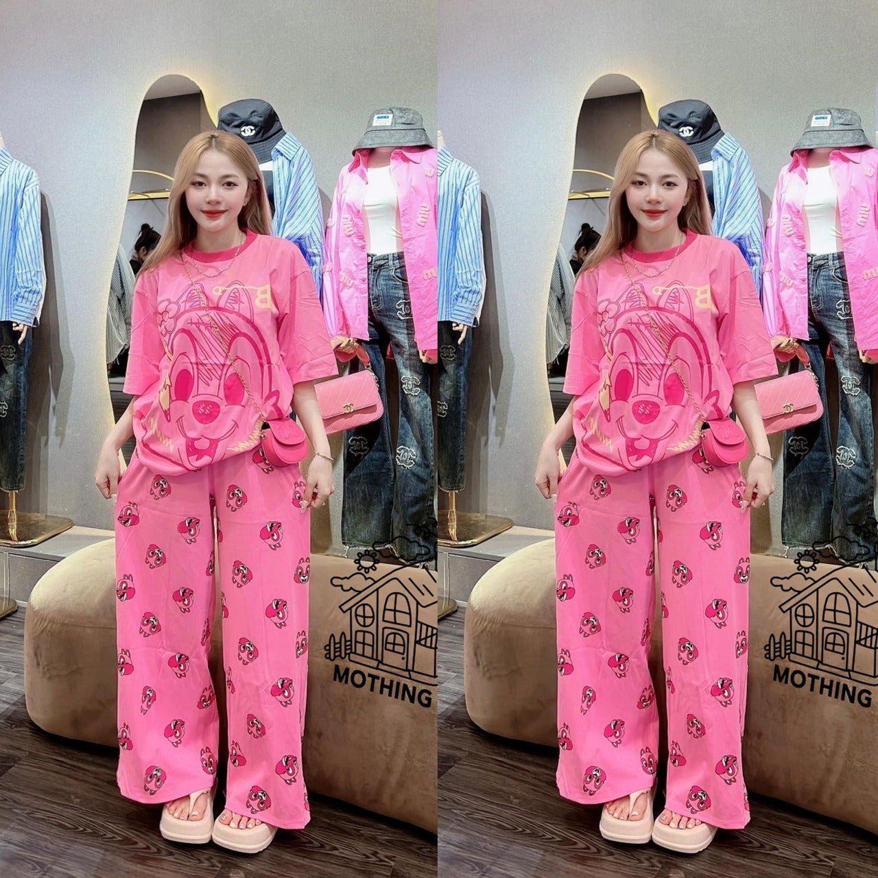 Printed Fashion Loose Fit Casual T-shirt & Pants for Women