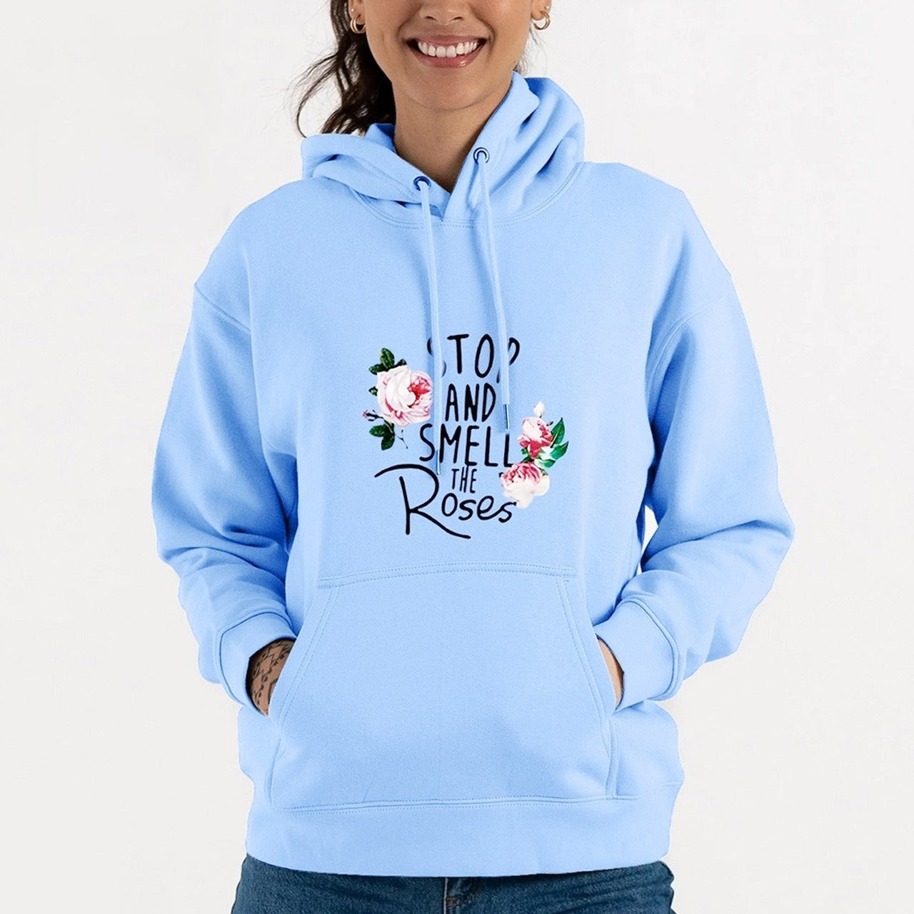 New Rose Printed Fashion Casual Full Sleeve Hoodies for Women