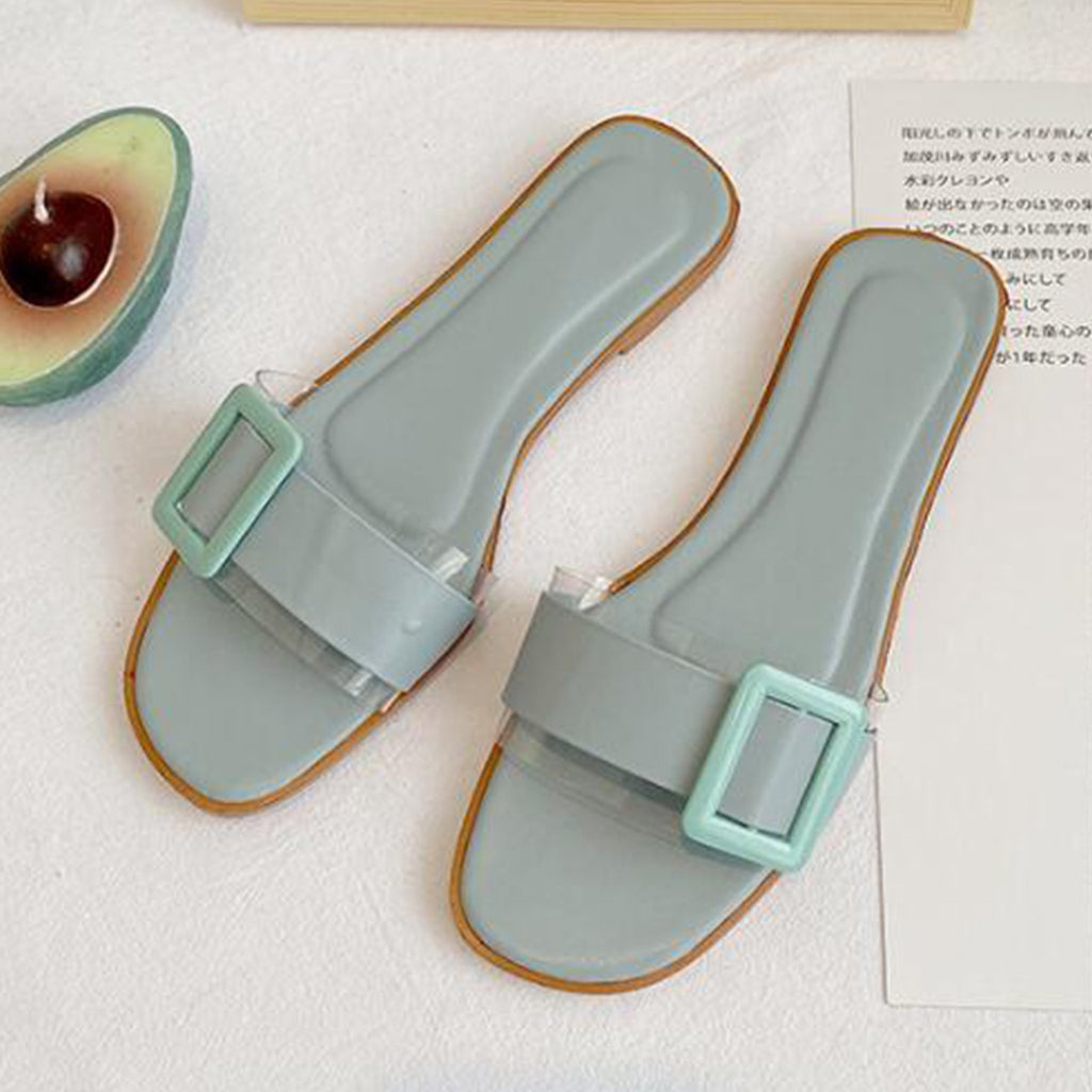 PU Leather Style Casual Beach Buckle Flat Slipper Sandals for Women