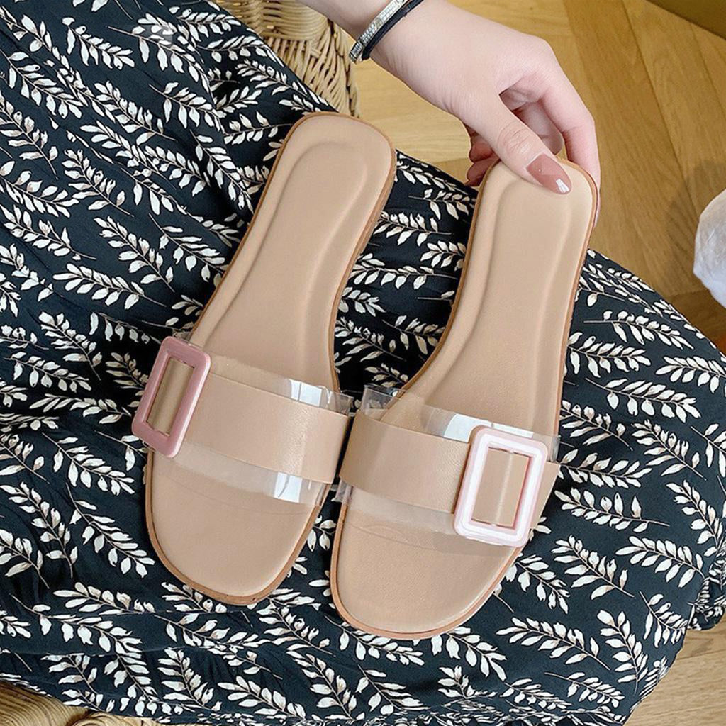 PU Leather Style Casual Beach Buckle Flat Slipper Sandals for Women